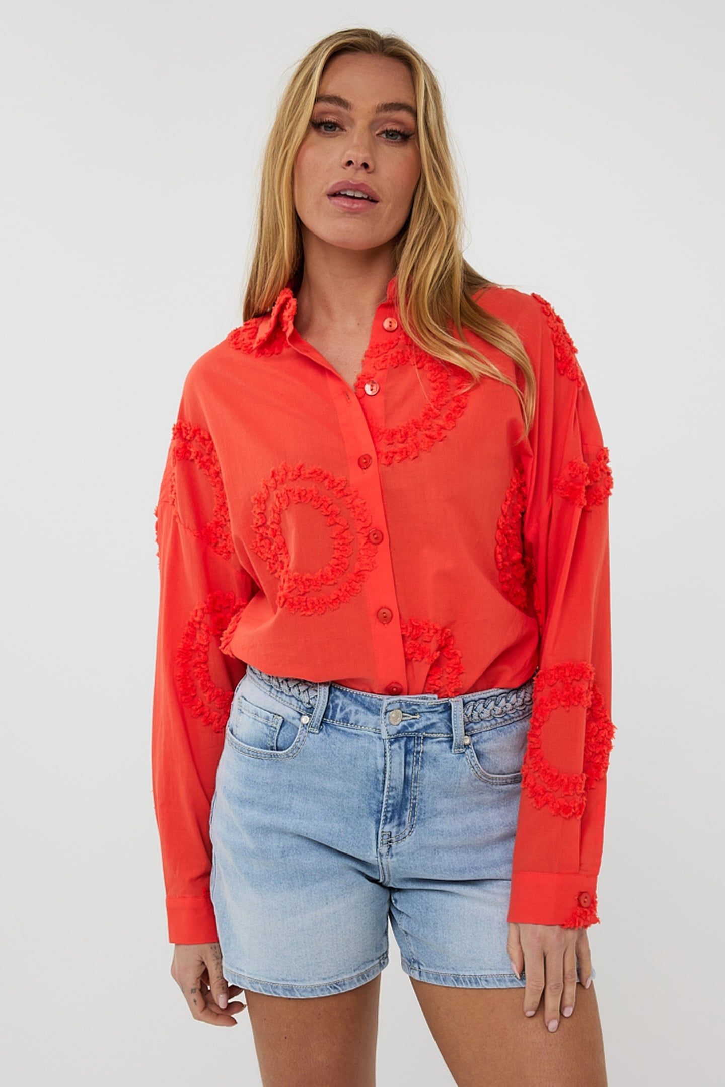 BLOUSE 3D CIRCLED EMBROIDERY RED ORANGE 2