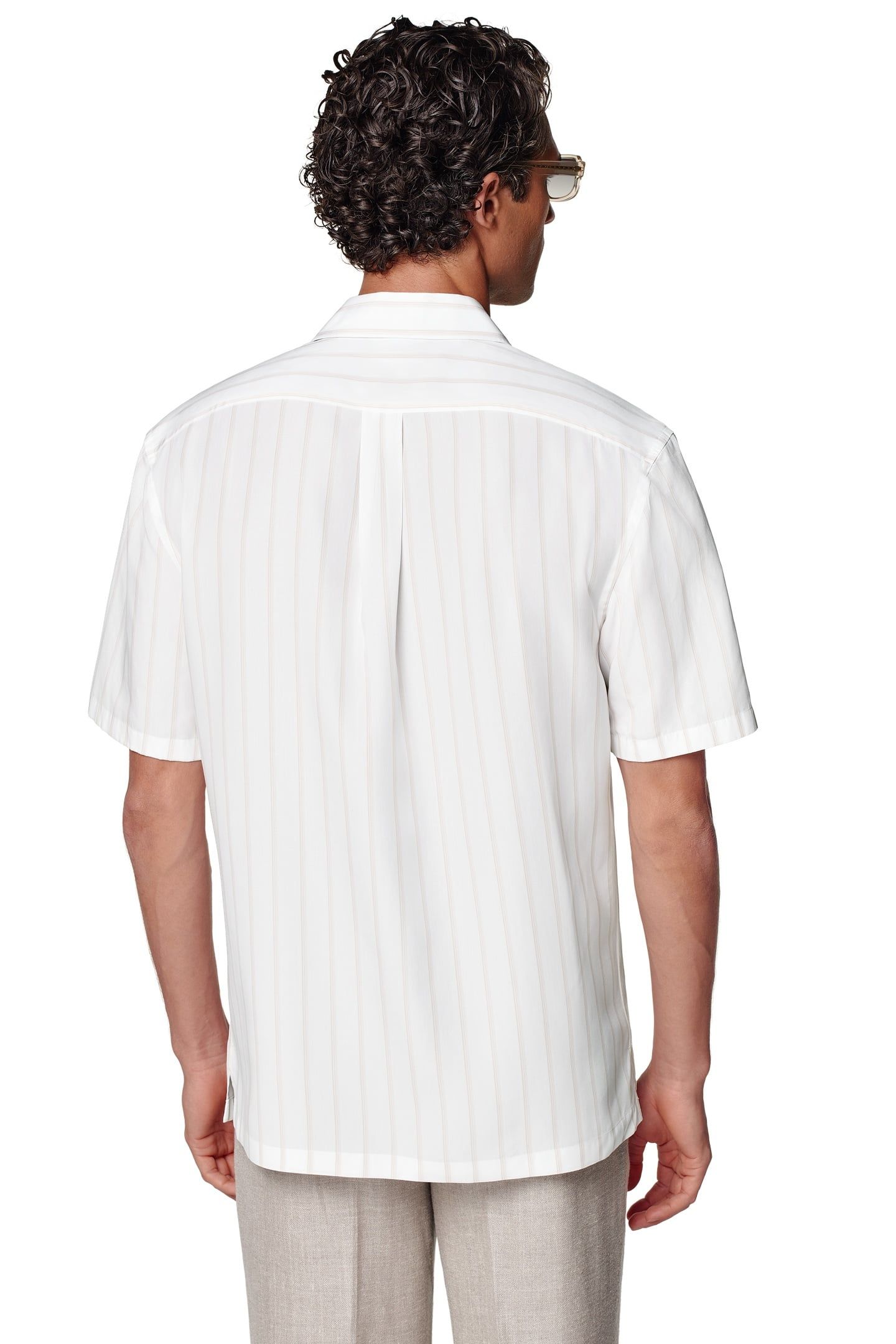 SHIRT-SHORTSLEEVE-LYOCELLSTRIPETAUPE CASUAL SHIRTS WHITE 4
