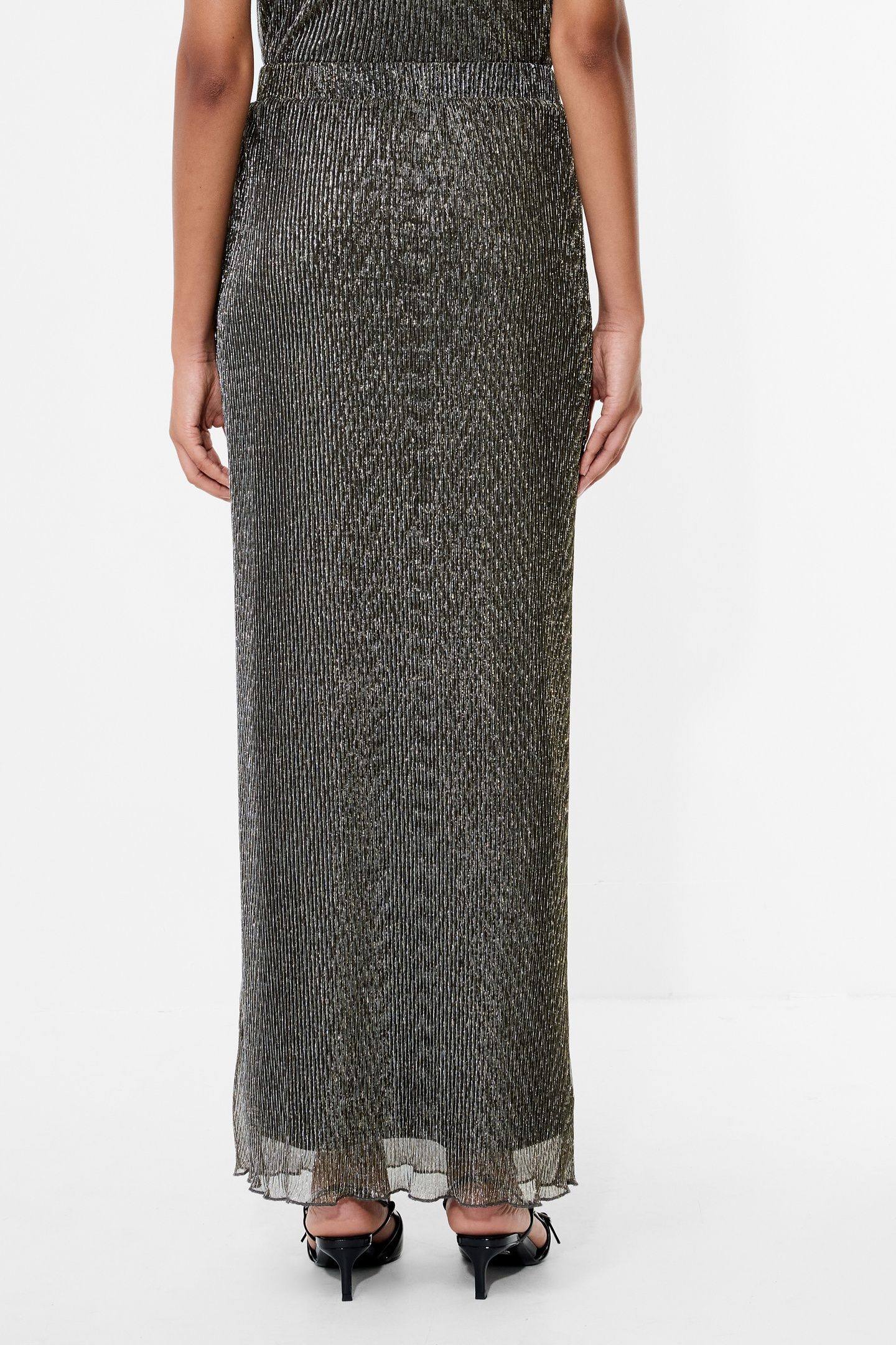 TAMY LUREX PLISSE MAXI SKIRT BLACK GOLD 3
