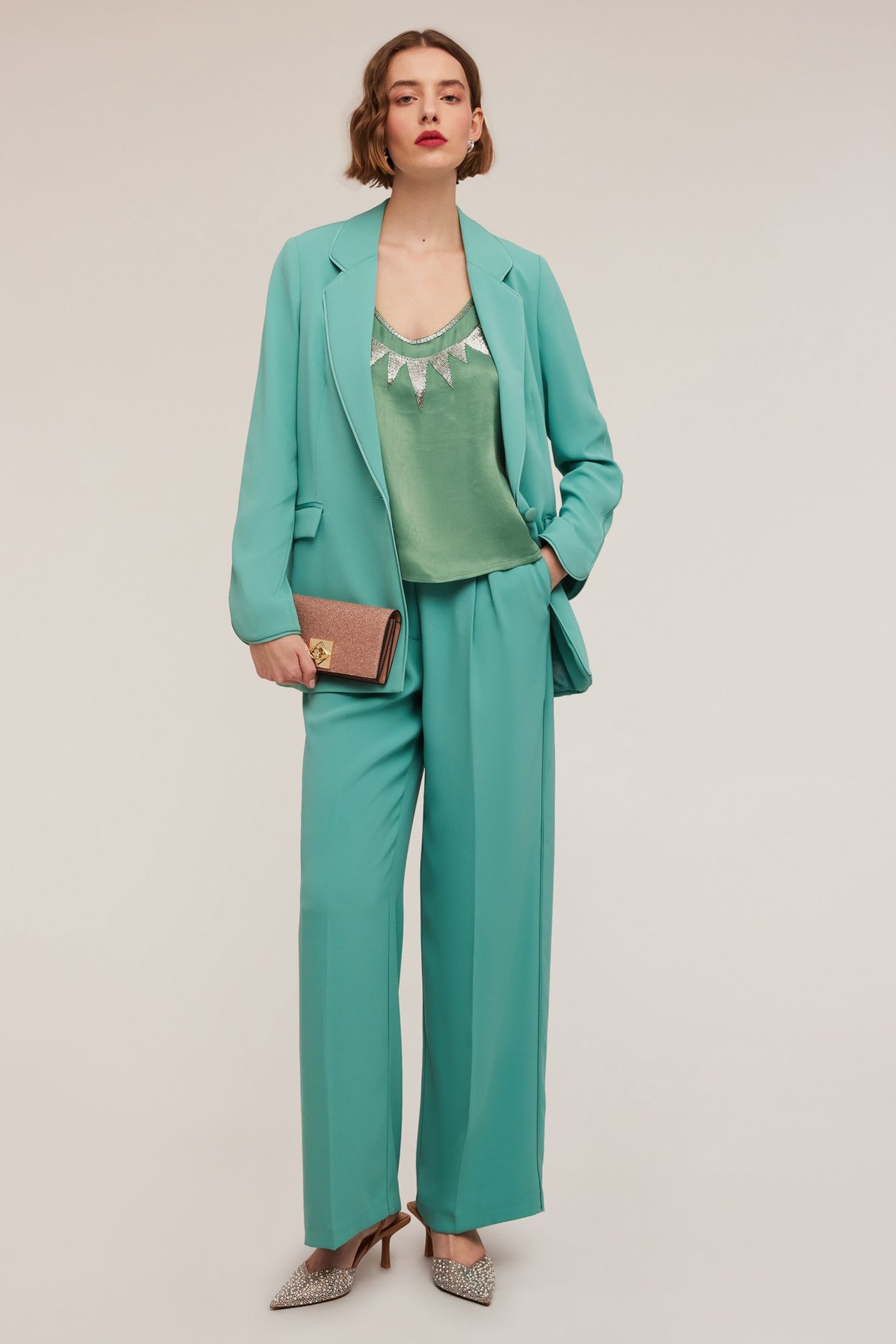 SATIN PALAZZO TROUSERS WITH SIDE PIPING AQUA GREEN 3