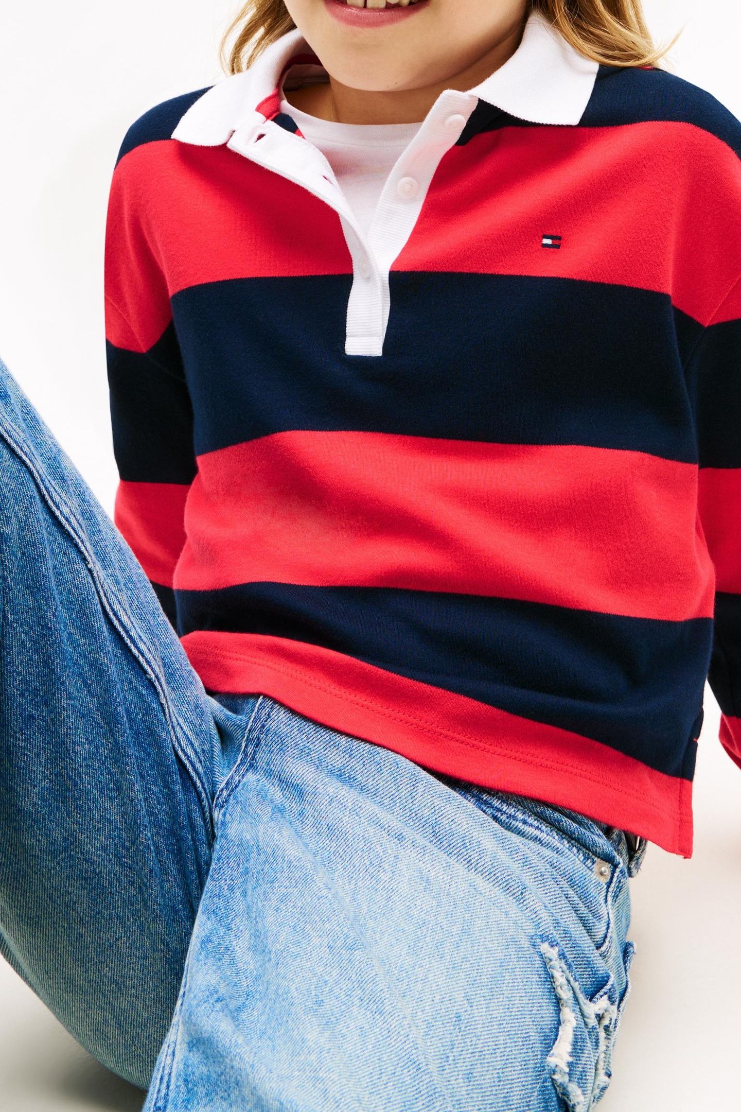 GIRLS STRIPE POLO L/S DARK NIGHT NAVY STRIPES 5