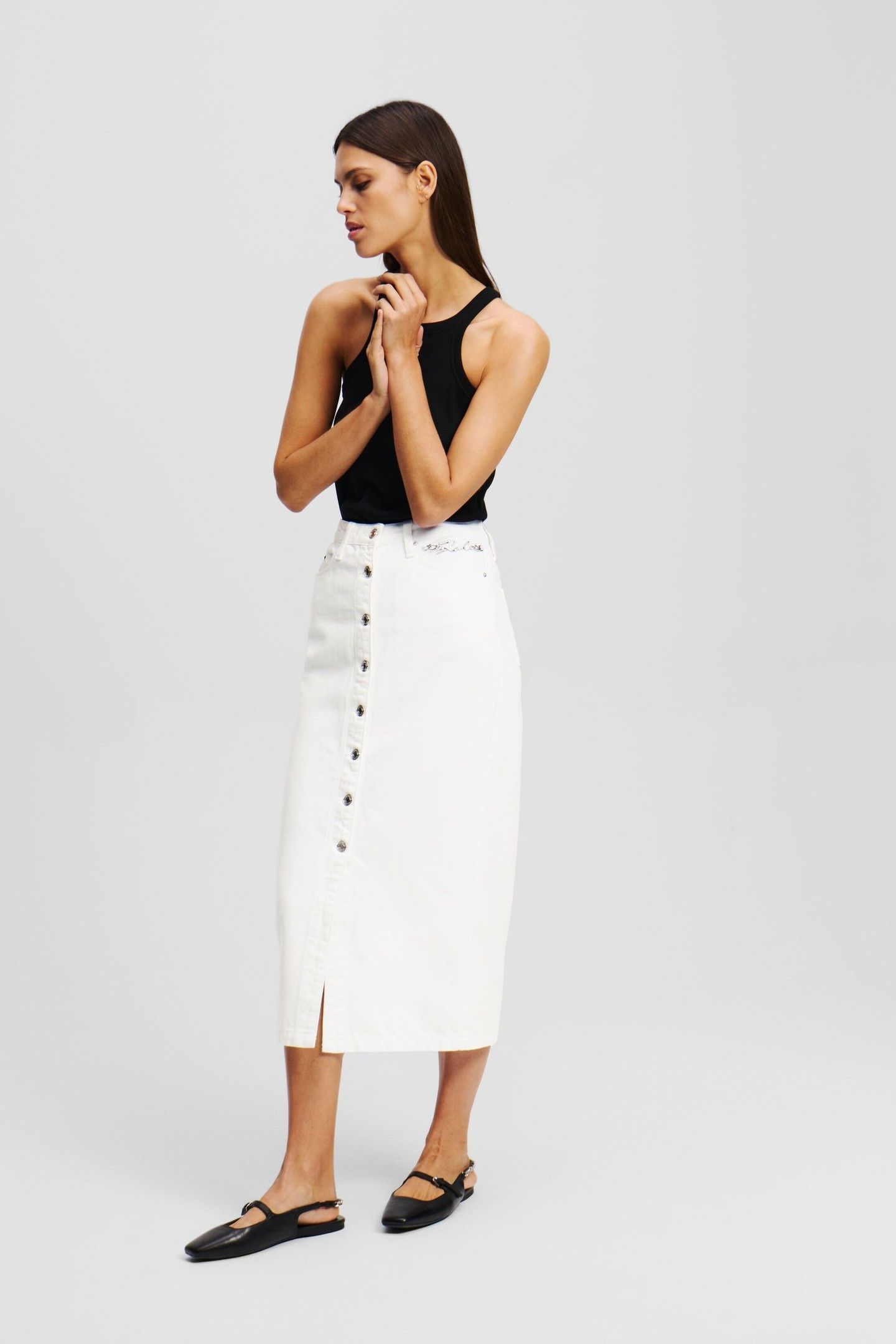 BUTTON WHITE DENIM SKIRT WHITE DENIM 6