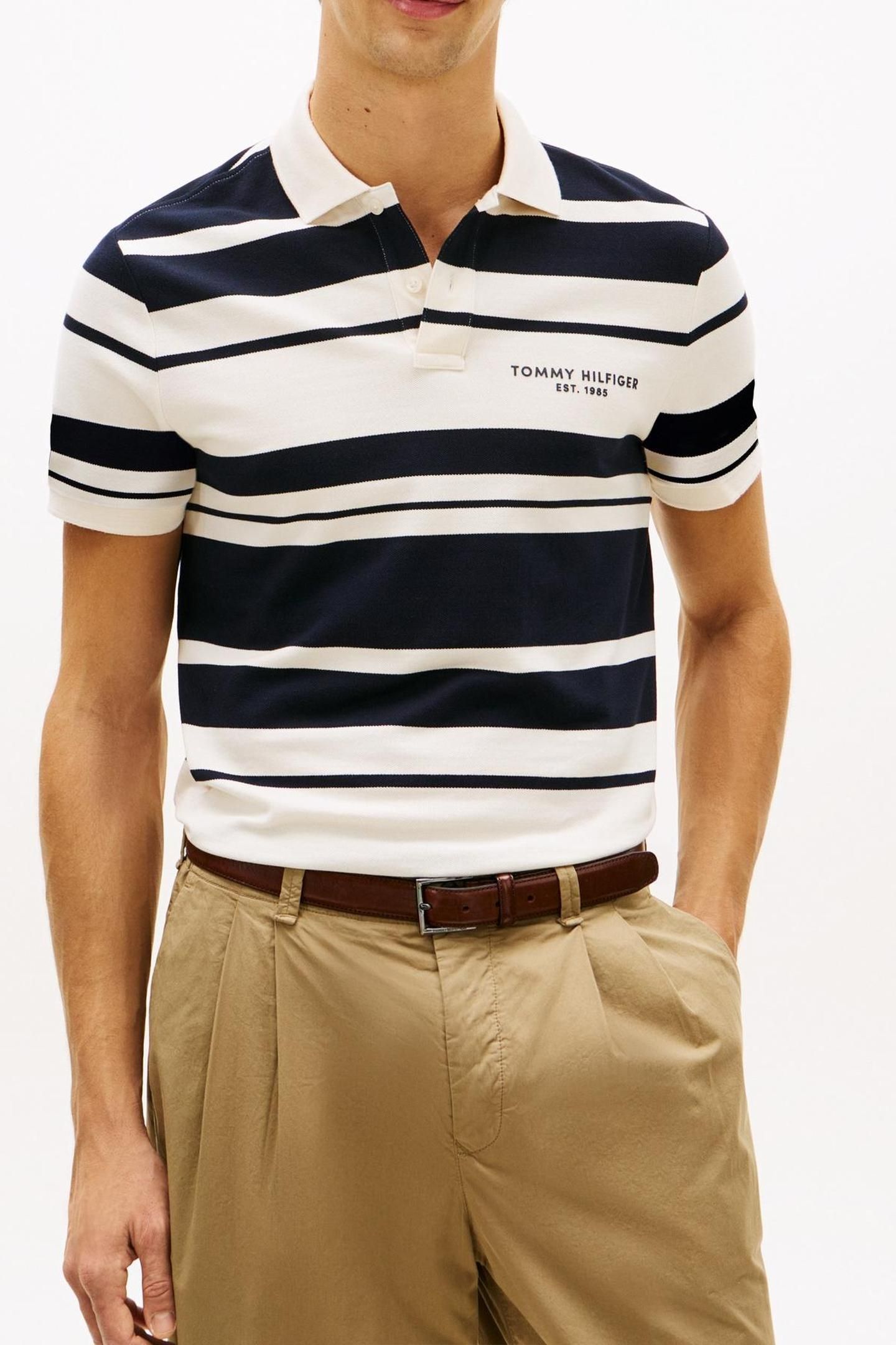 PIQUE MULTI STRIPE POLO IVORY PETAL/DESERT SKY 1