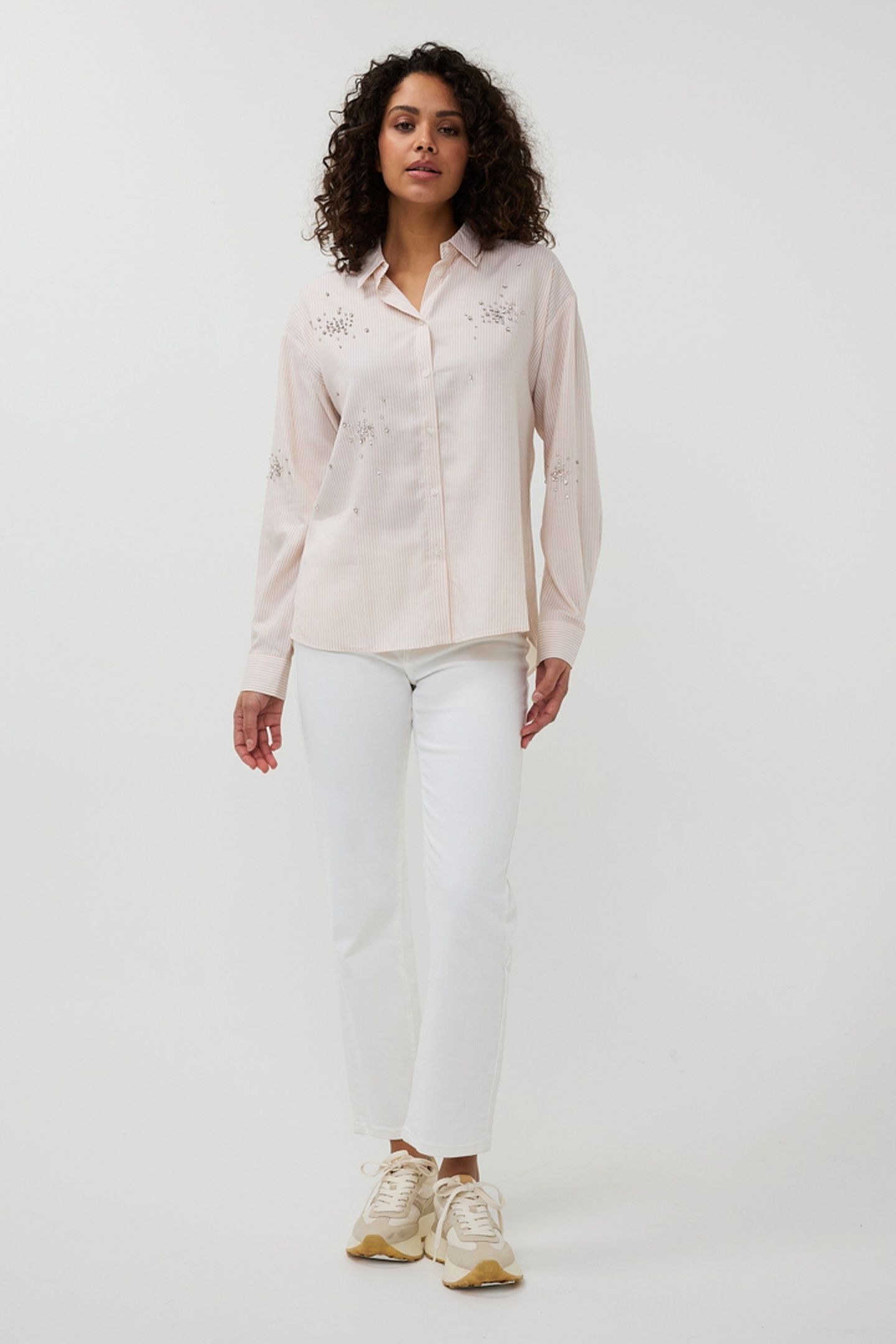 BLOUSE STRIPED RHINESTONES OFF WHITE / SAND 1