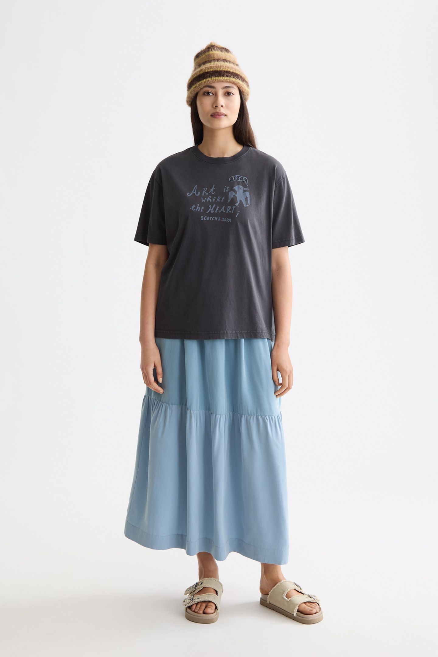 WASHED LOOSE FIT T-SHIRT WITH FRONT ARTWORK CHARCOAL ART 1