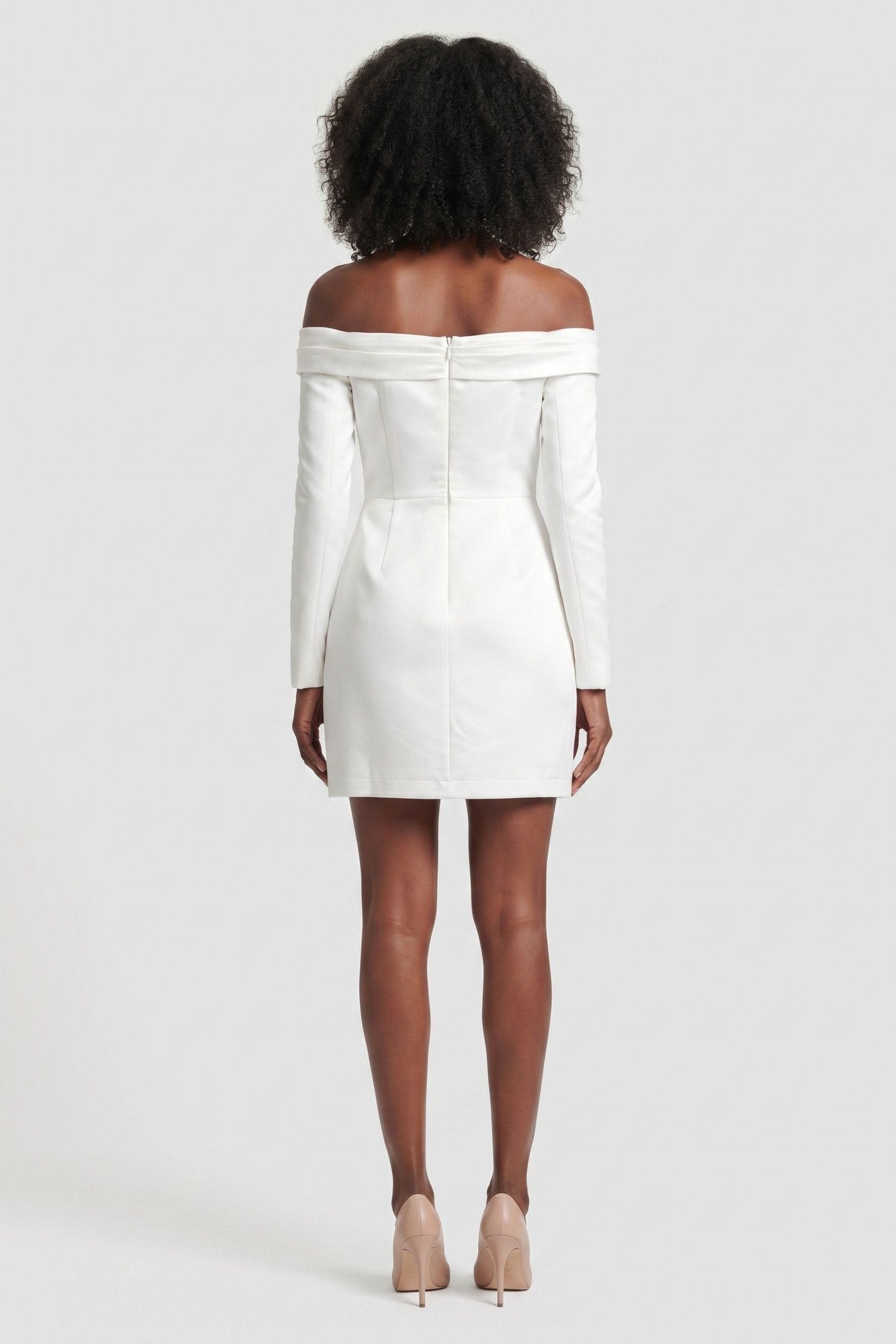 SATIN BARDOT MINI DRESS WHITE 2