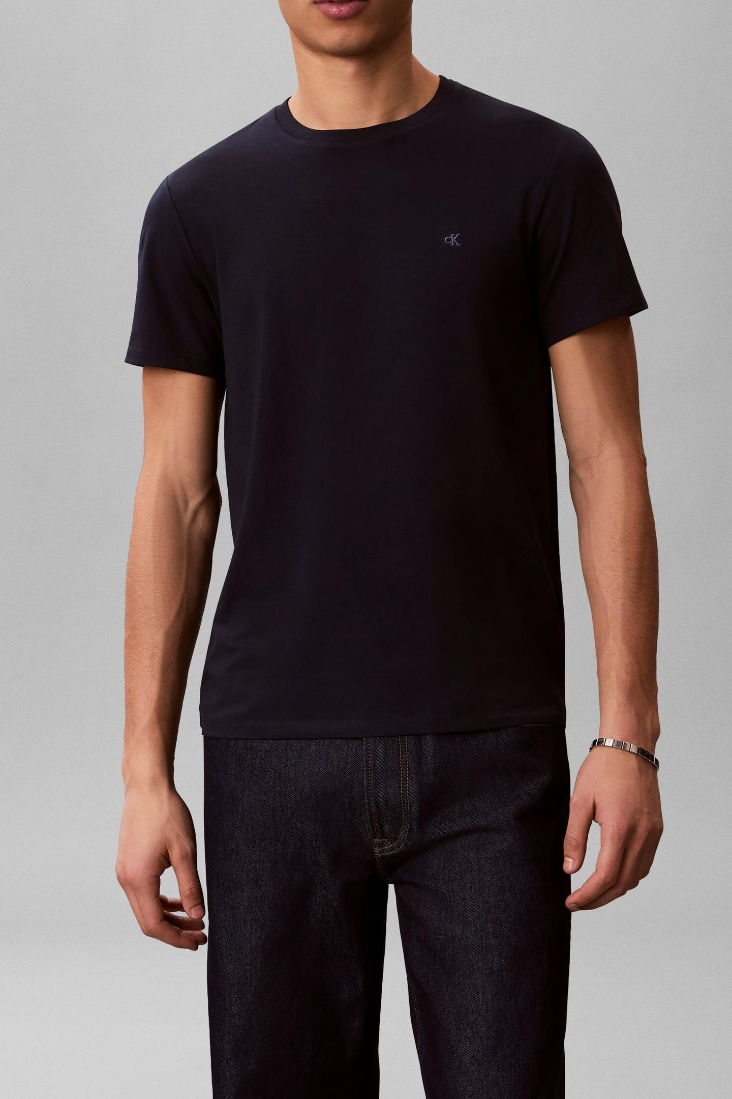 SS STRETCH COTTON TEE BRIGHT WHITE/DARK SAPPHIRE 1