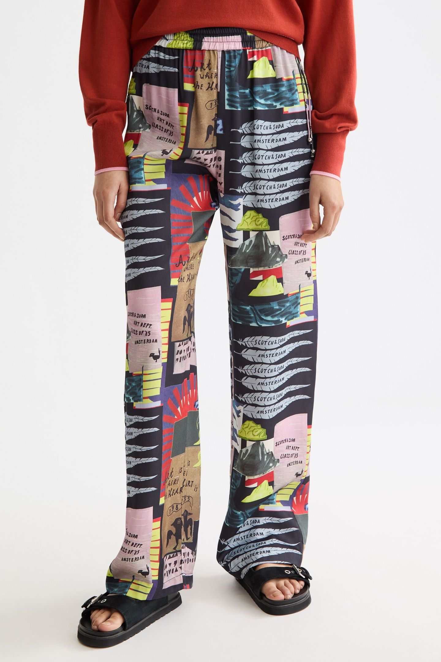 GIA - MID RISE WIDE LEG ELASTICATED TROUSERS ART DEPT COLLAG 4