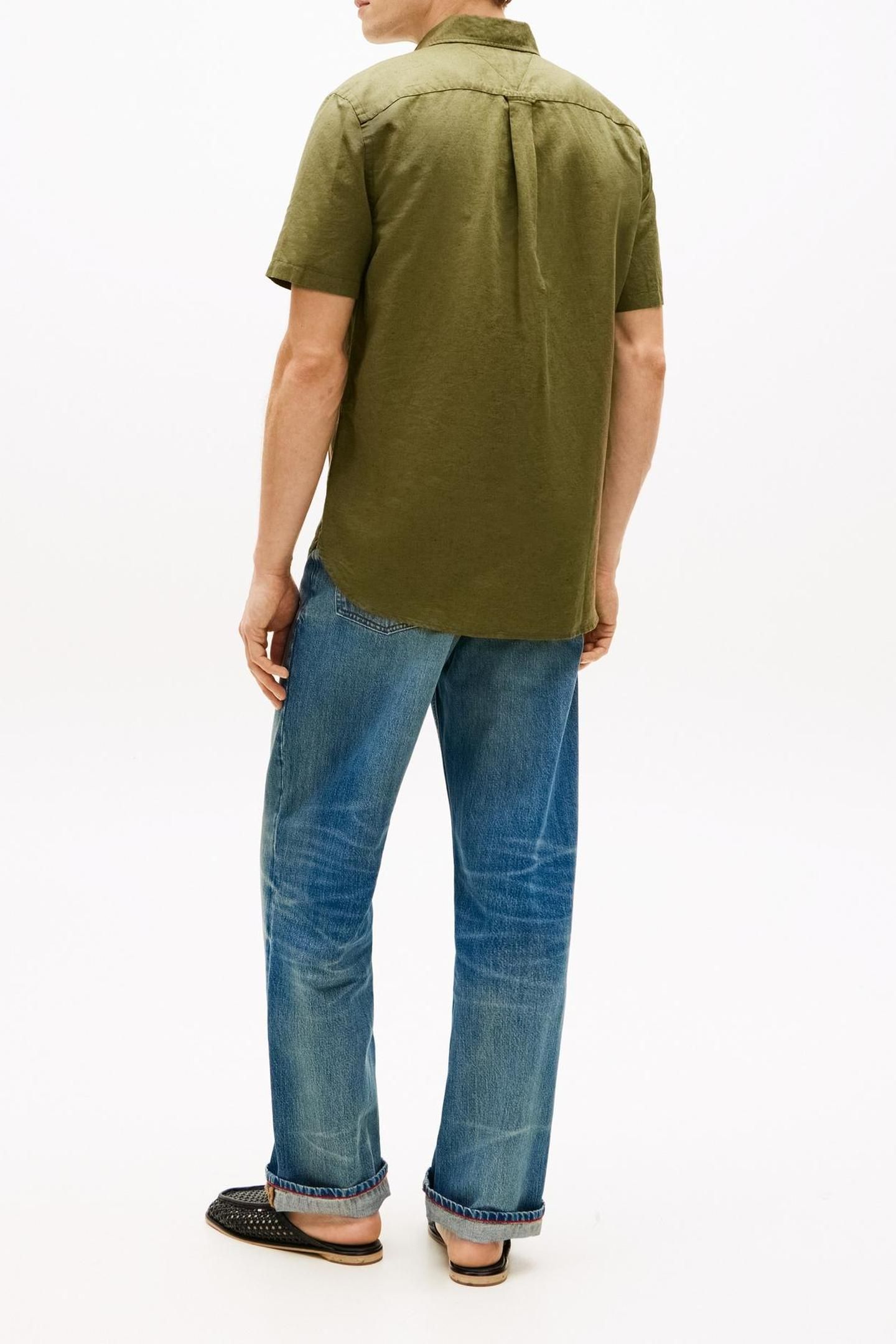 LINEN BLEND SOLID SS SHIRT DARK ARTICHOKE 3