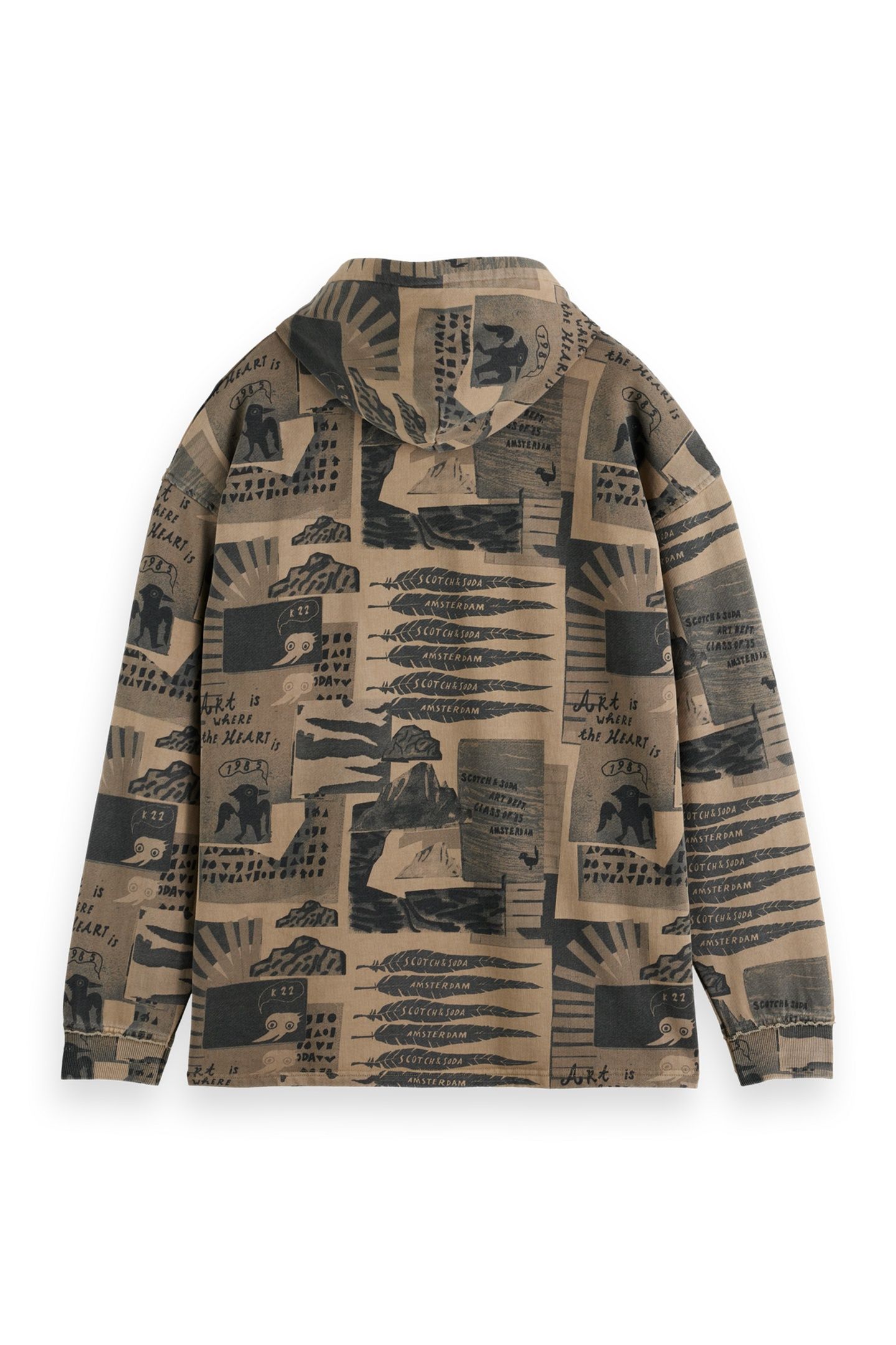 LOOSE-FIT OVERDYED ALL-OVER PRINTED HOODIE PLAZA TAUPE 2