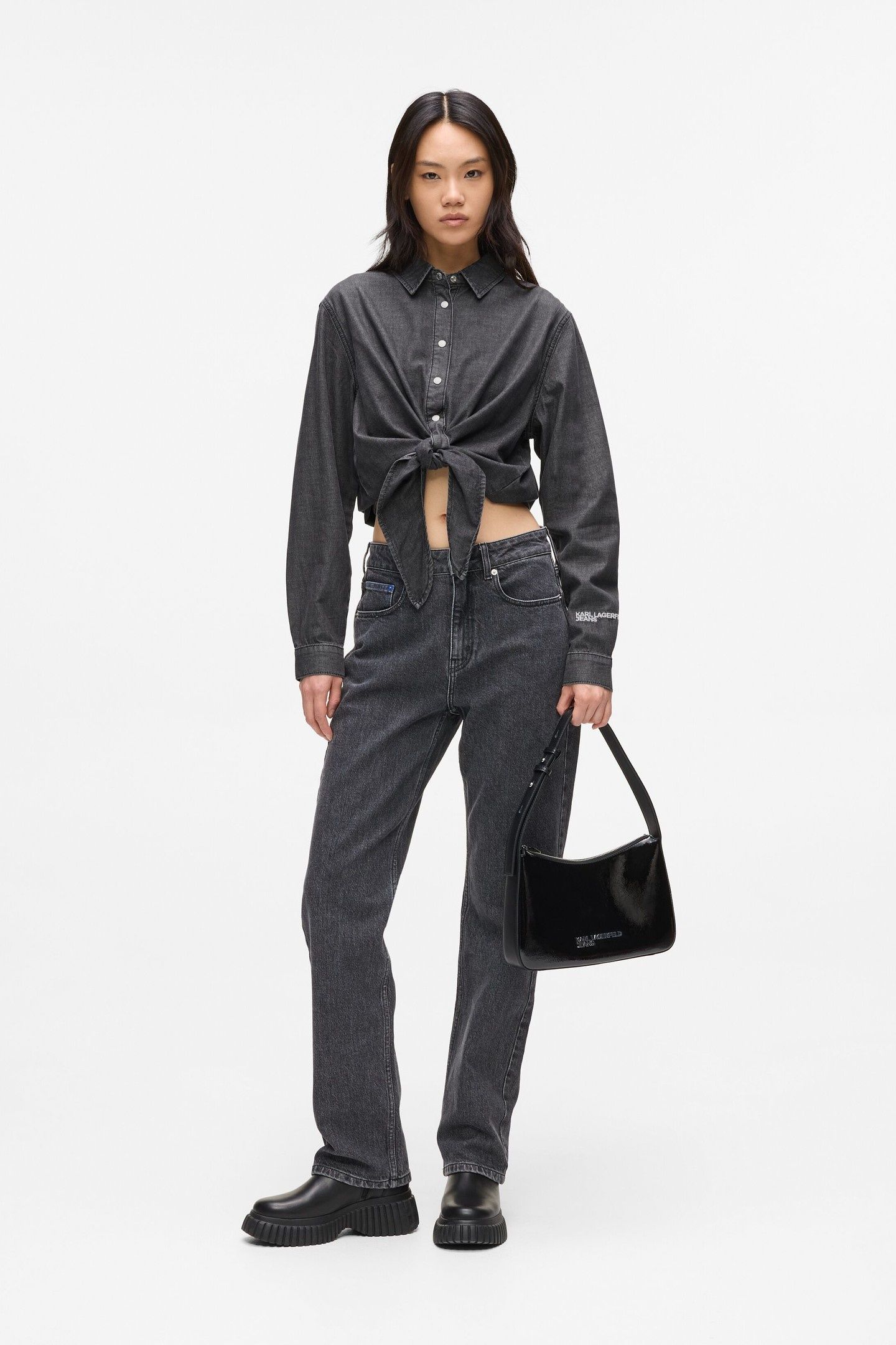 DENIM WRAP BLOUSE WASHED BLACK 2