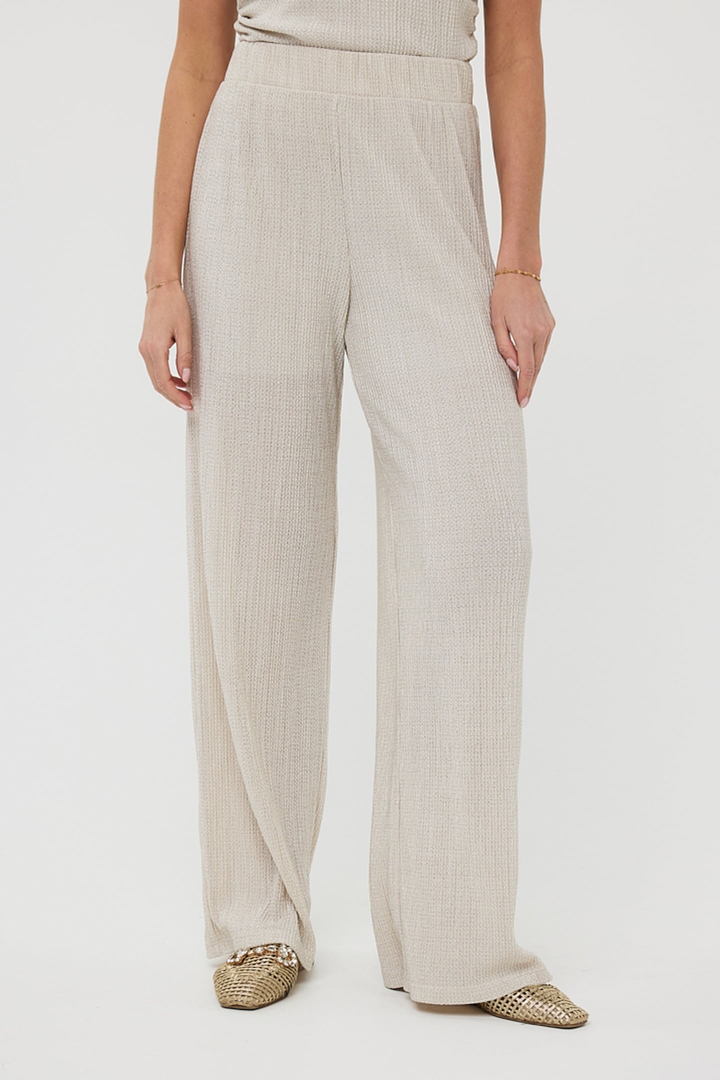 TROUSERS PLISSE GLITTER CHAMPAGNE 1