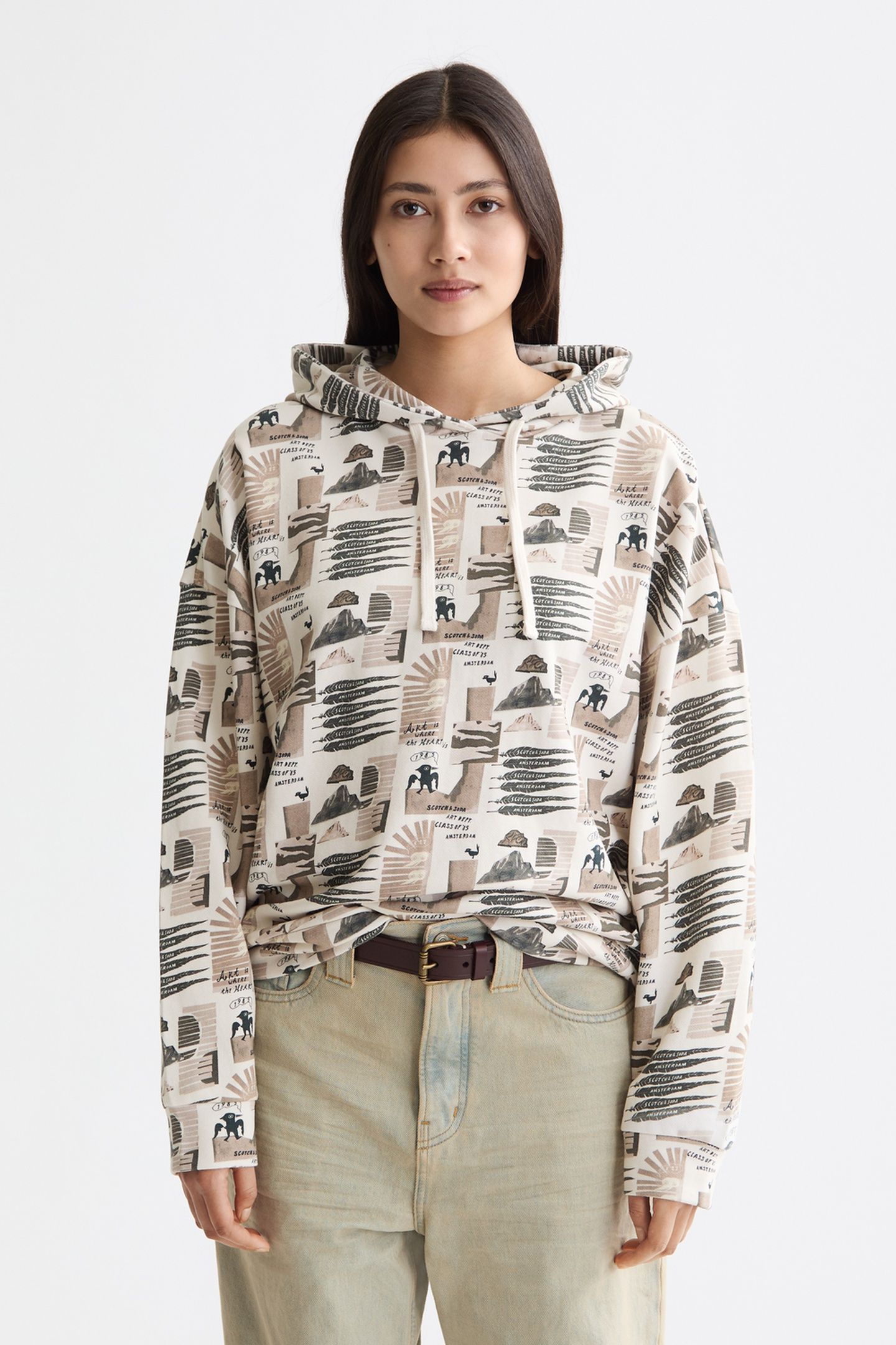 ALL OVER PRINTED OVERSIZED FIT HOODIE ART DEPT COLLAGE GREY 1