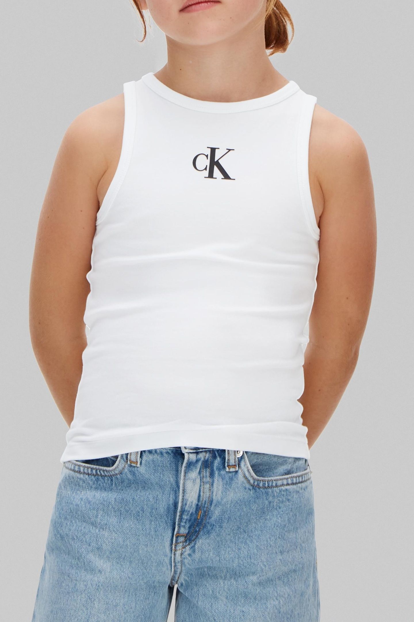 GIRLS CK LOGO TANK TOP WHITE 1