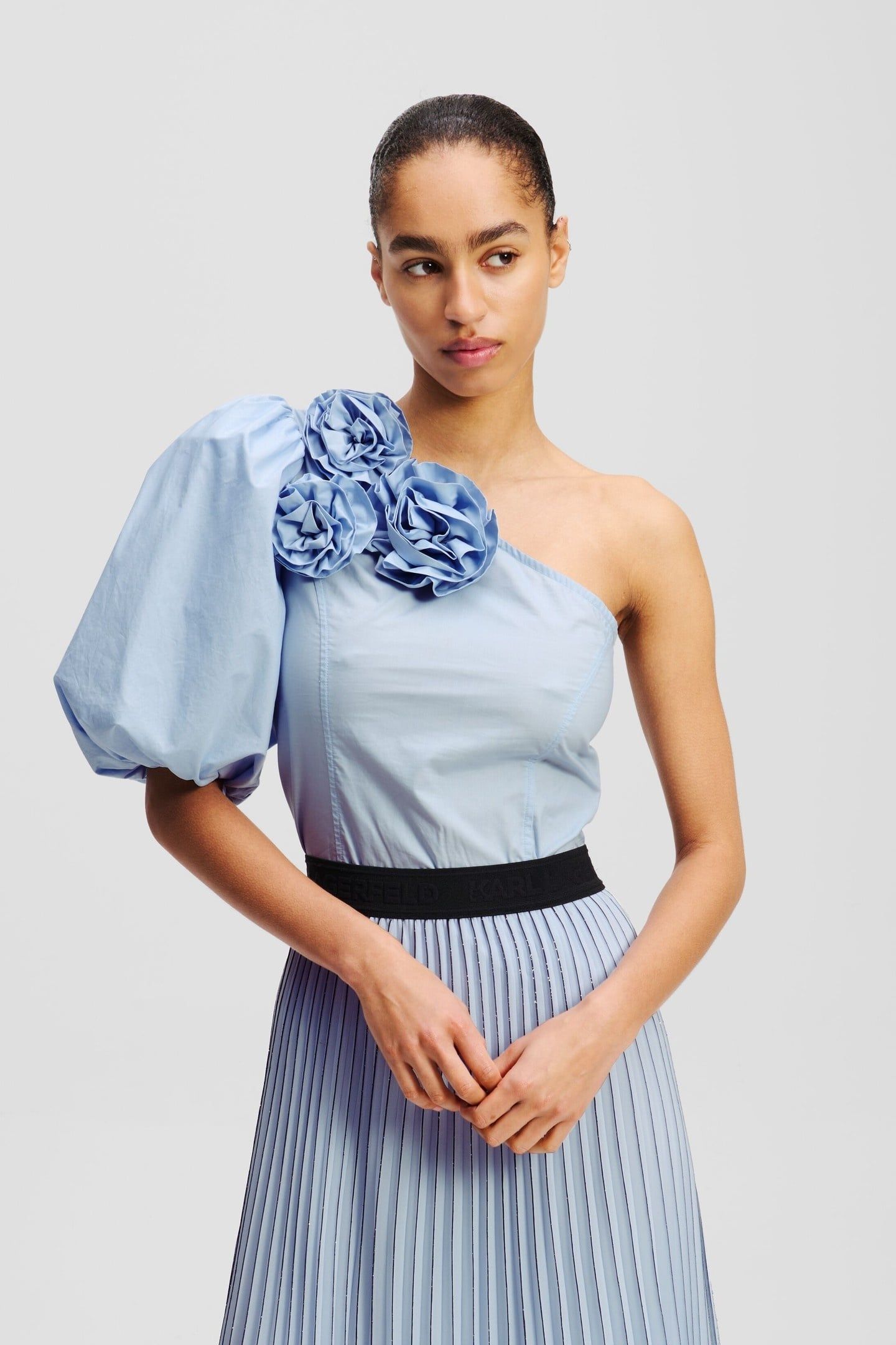 FLOWER ONE SHOULDER BLOUSE KENTUCKY BLUE 1