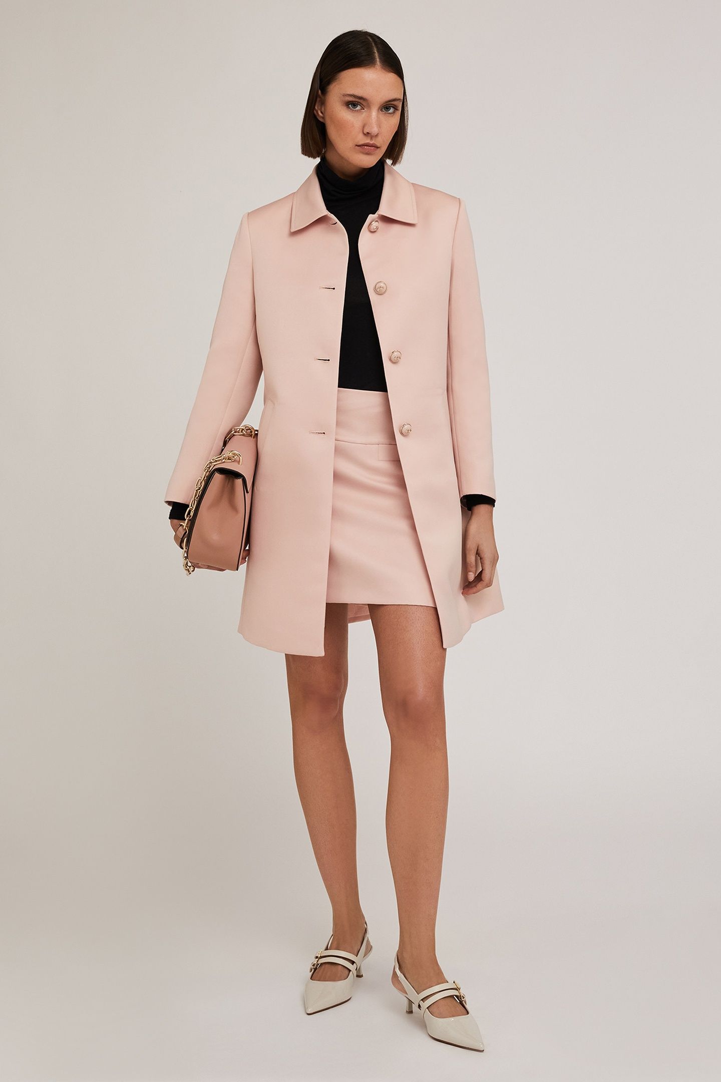 SINGLE-BREASTED COAT IN DUCHESSE SATIN POWDER PINK 2