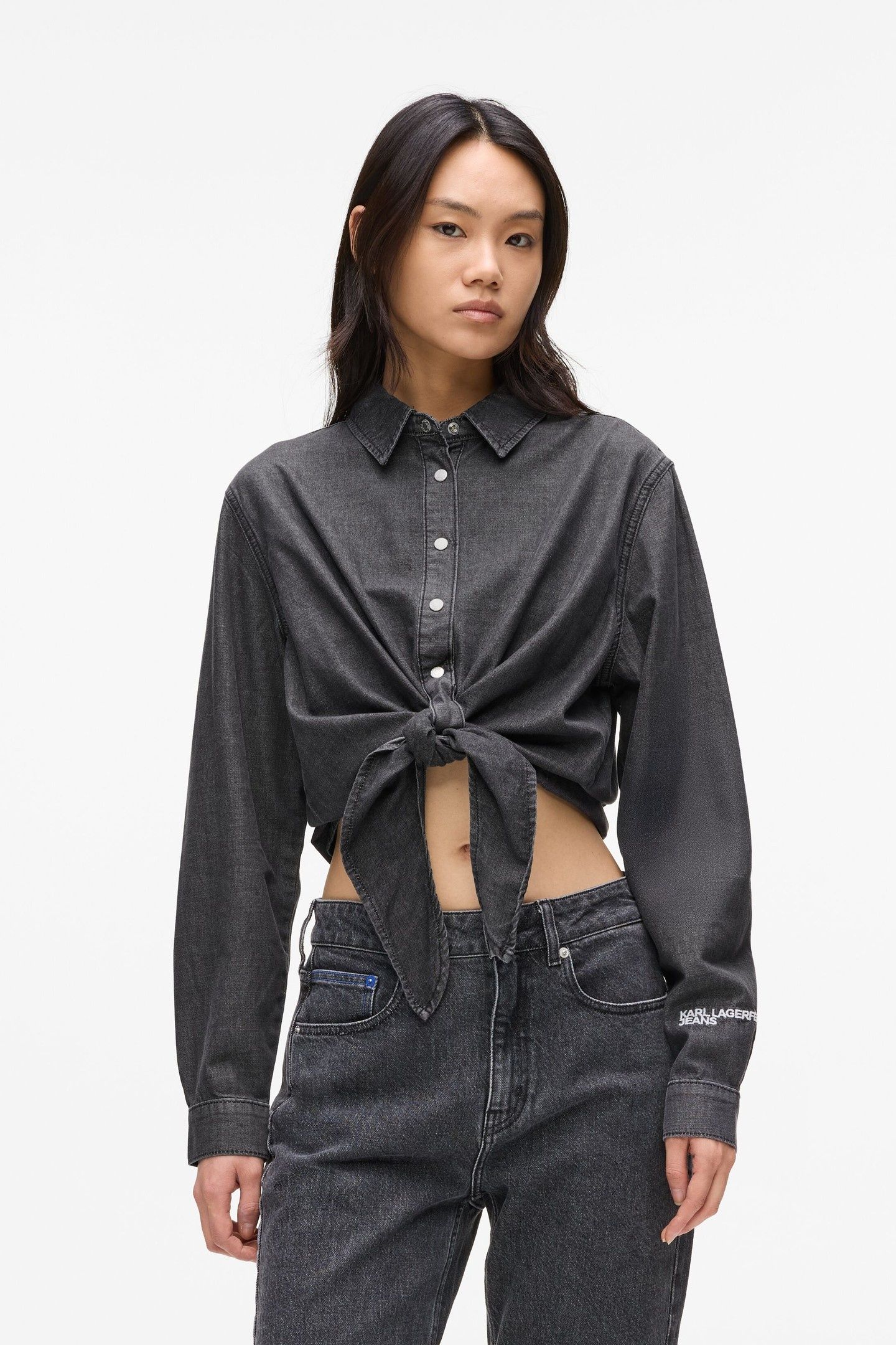 DENIM WRAP BLOUSE WASHED BLACK 1