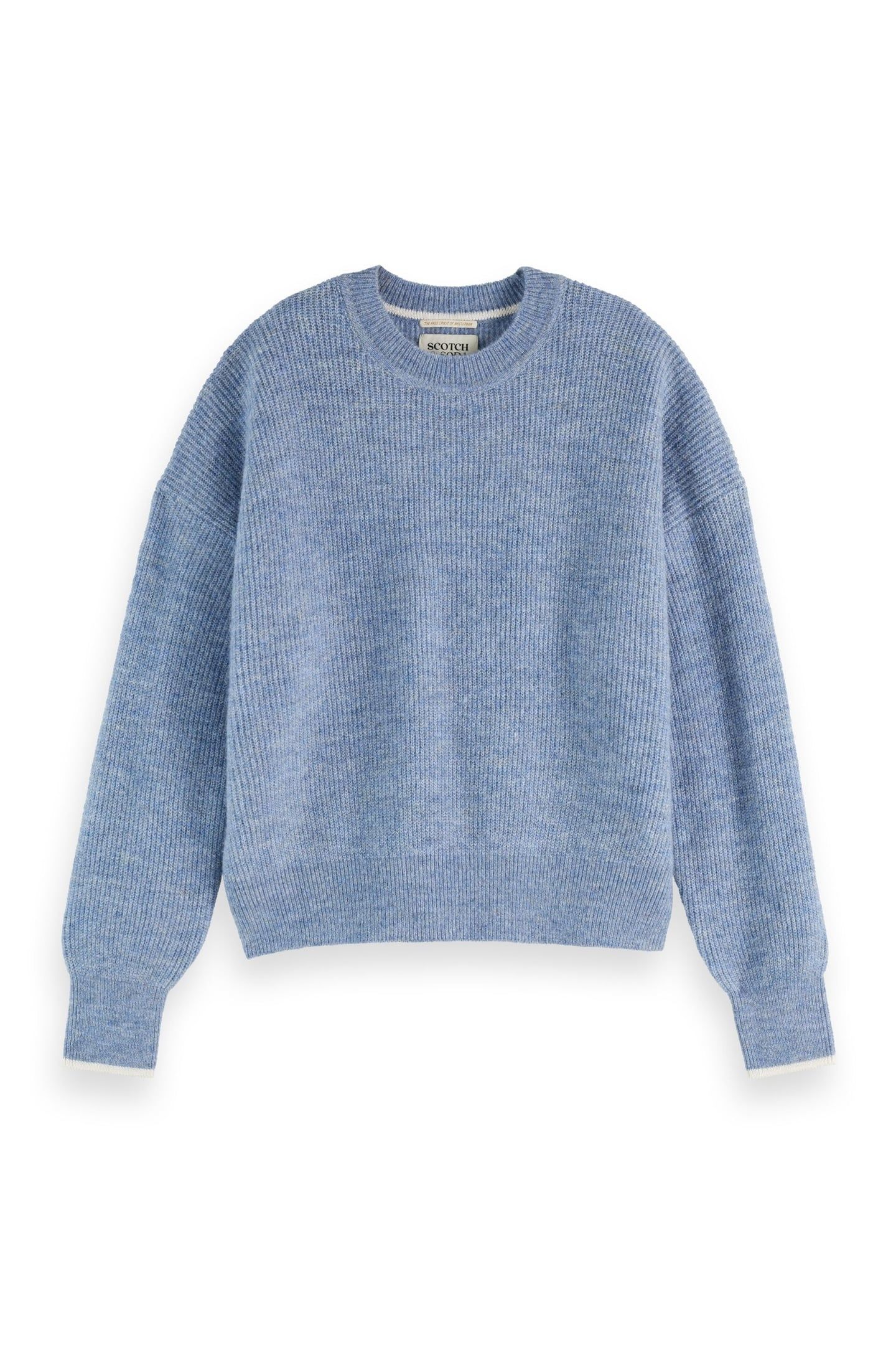 FUZZY CREW NECK PULLOVER FADED DENIM MELANGE 3