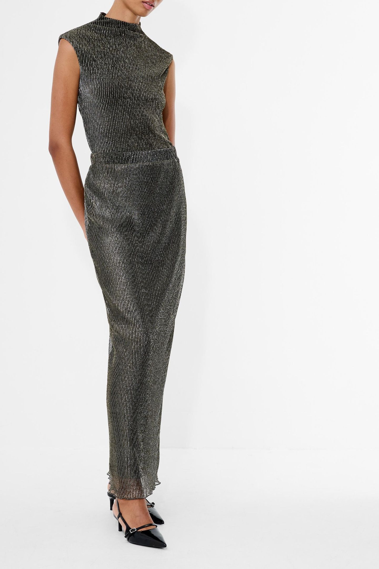 TAMY LUREX PLISSE MAXI SKIRT BLACK GOLD 2