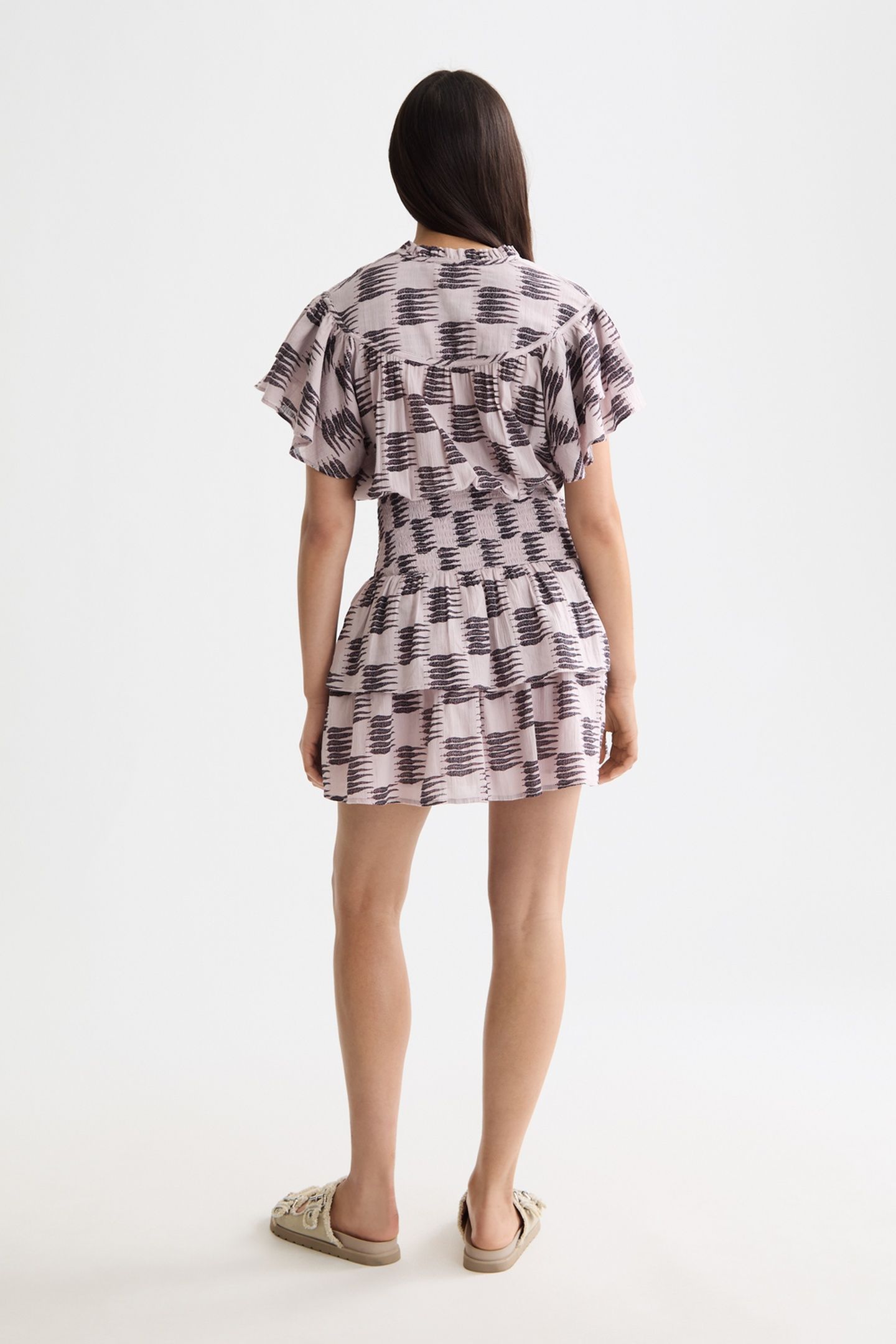 RUFFLED MINI DRESS WITH GATHERED WAIST FEATHER BLOCK 3