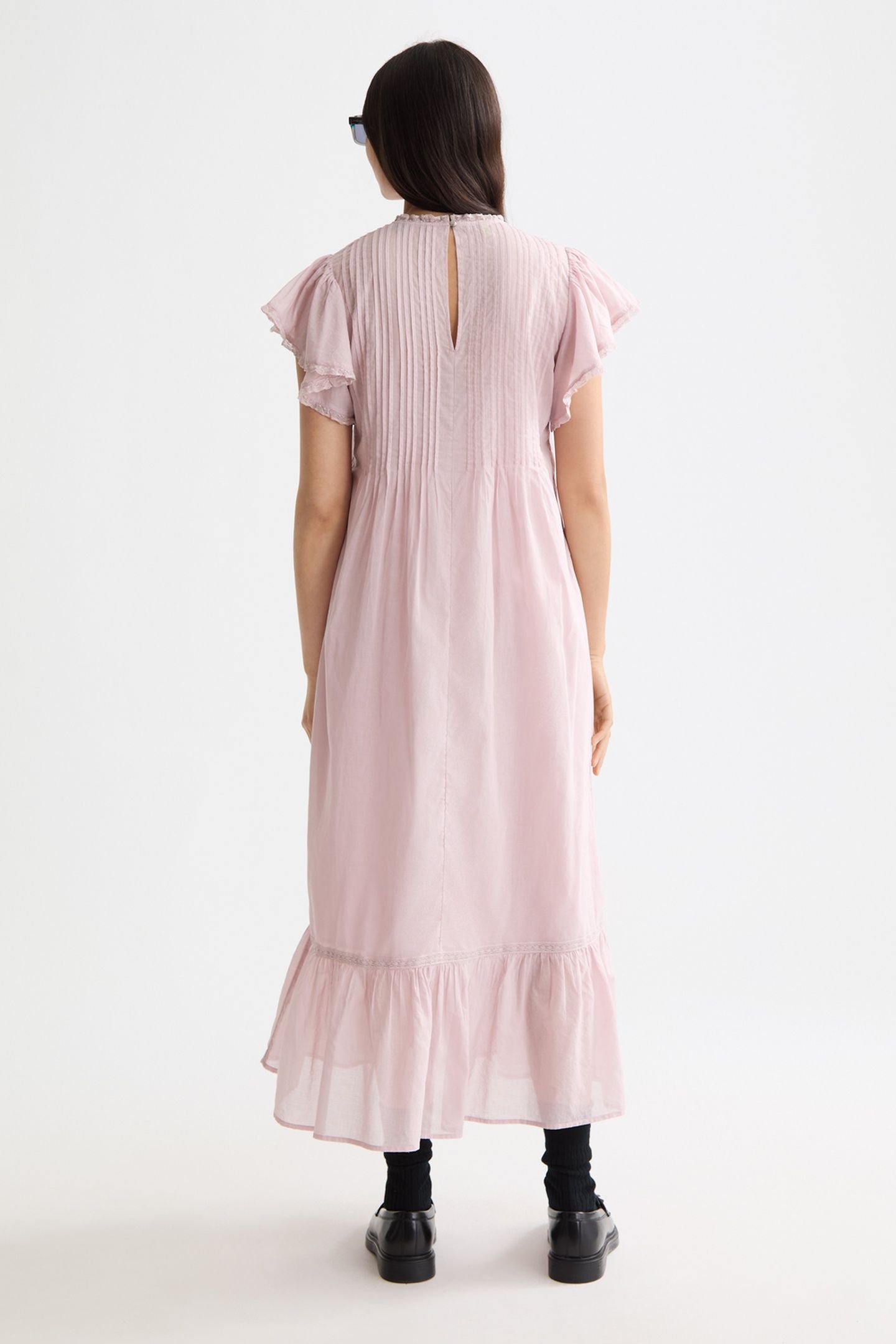 MAXI DRESS WITH PLEATED LACE DETAILS BURNISHED LILAC 2