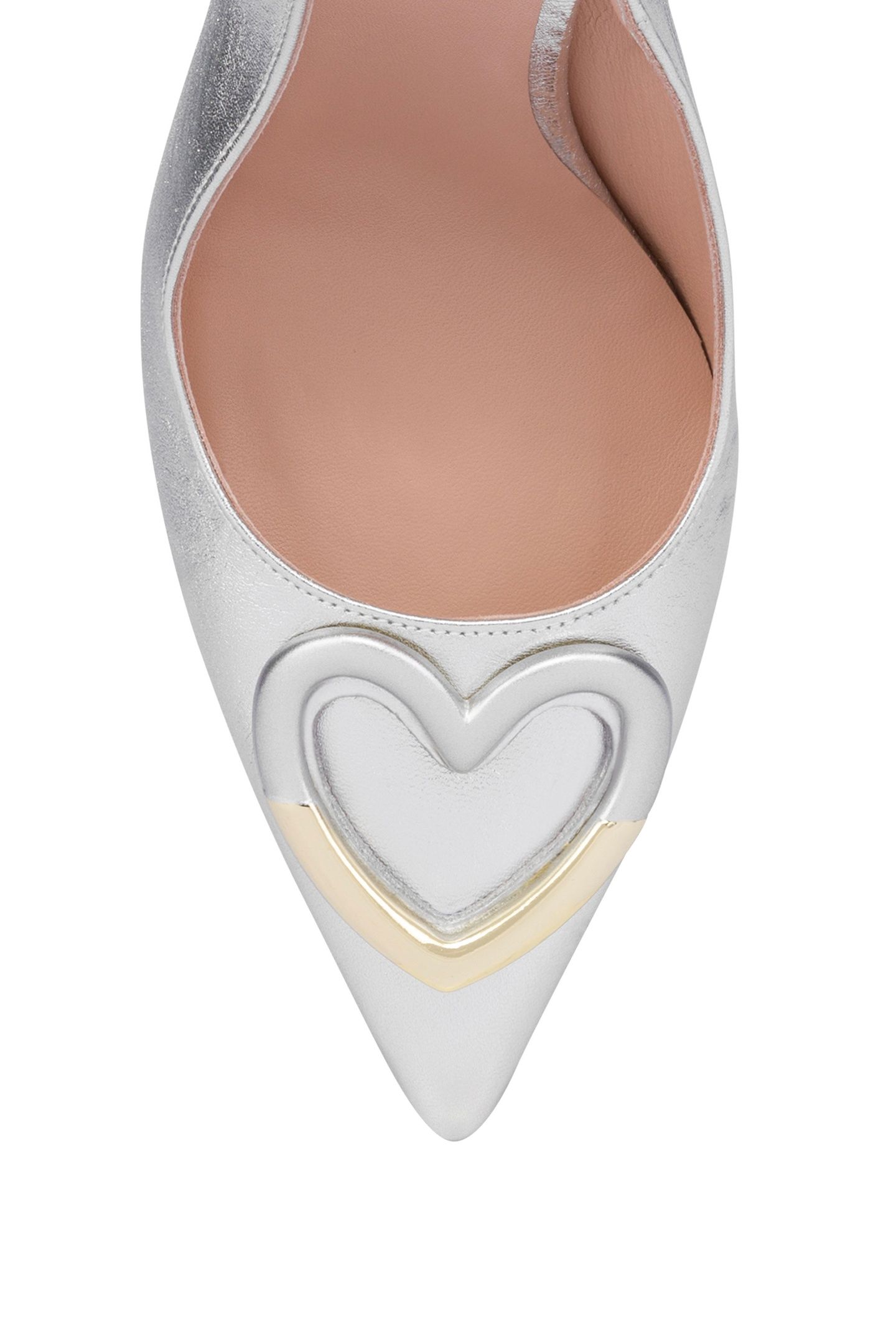 HEART PLAQUE LAMINATED NAPPA LEATHER SLINGBACK SILVER 8
