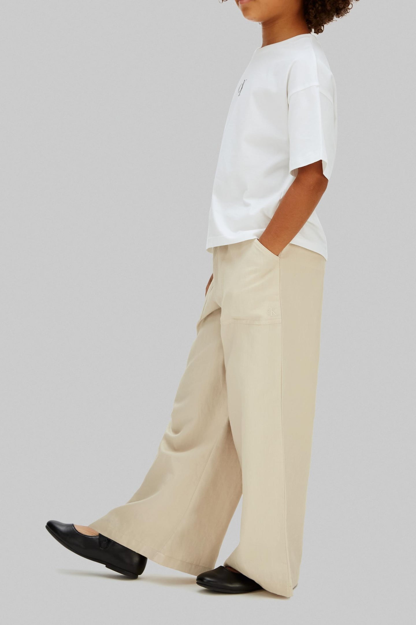 GIRLS WIDE LEG LINEN PANTS OATMEAL 4