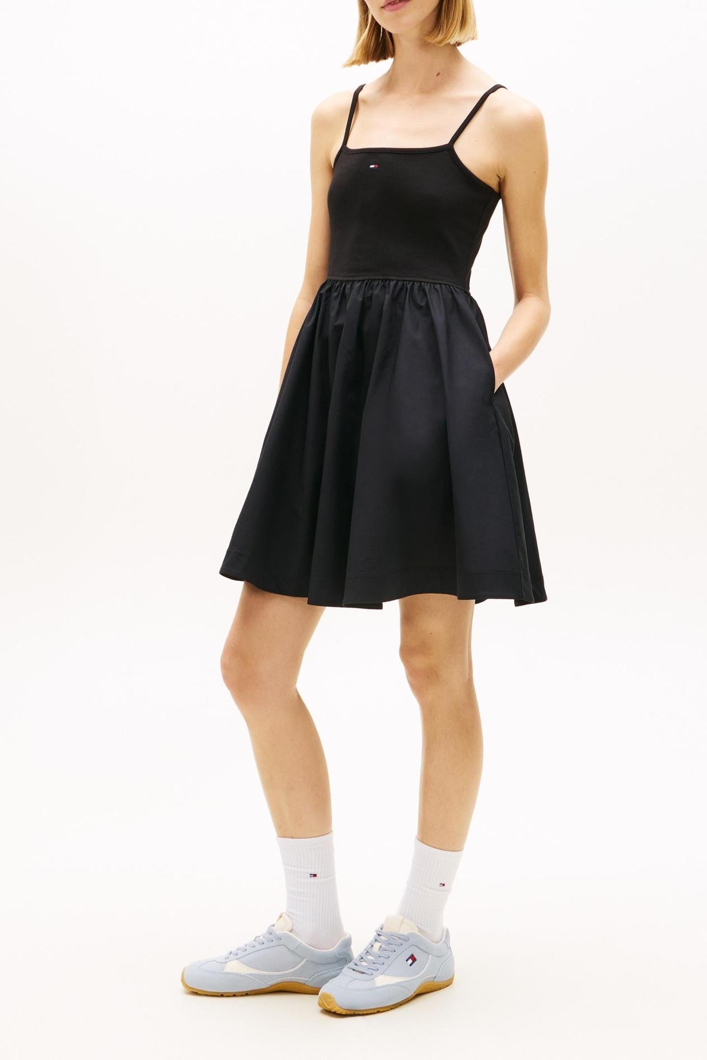 TJW RIB POPLIN MIX DRESS BLACK 1
