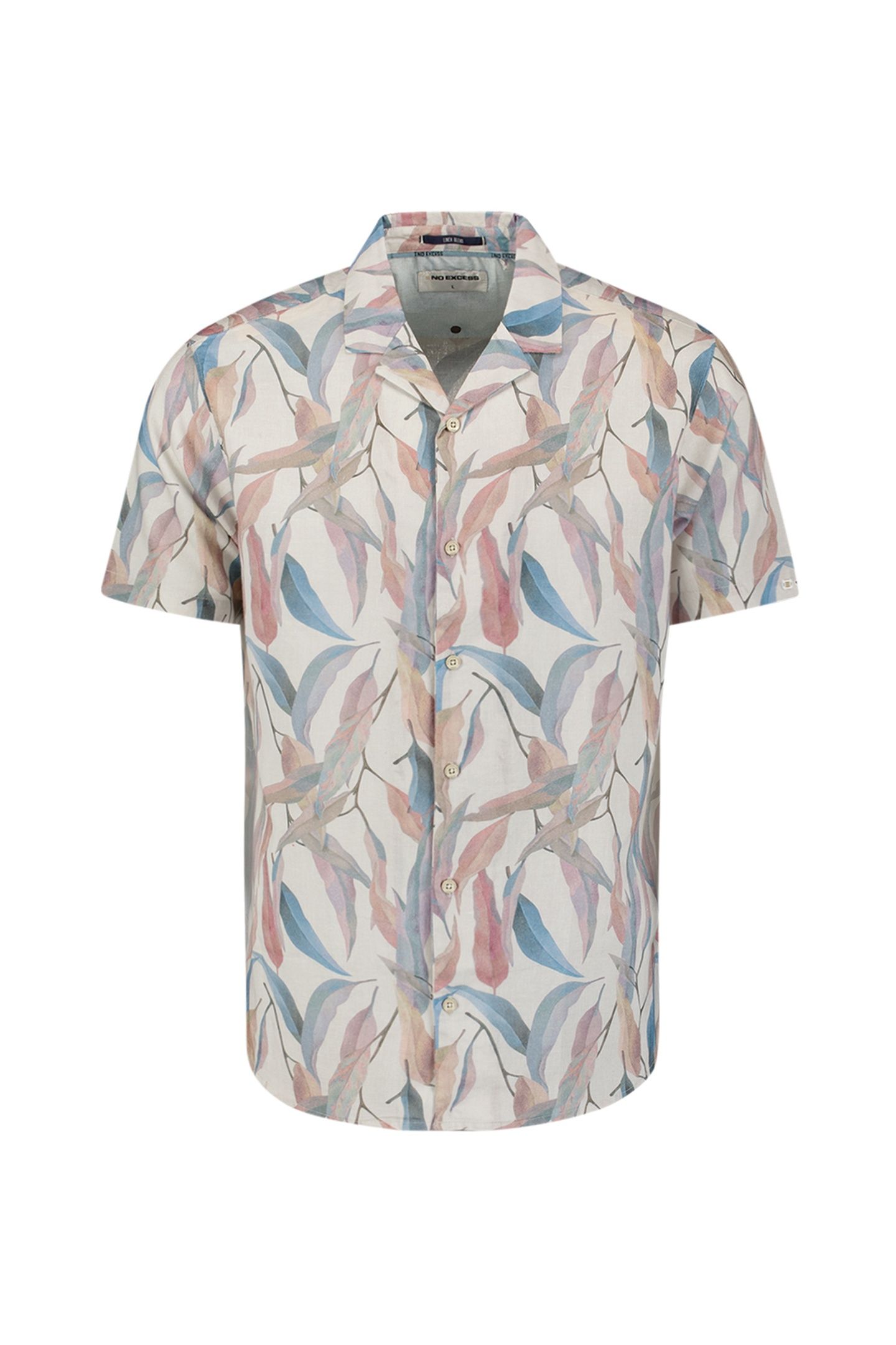 SHIRT SHORT SLEEVE REVERS COLLAR ALLOVER PRINTED WITH LINEN 1