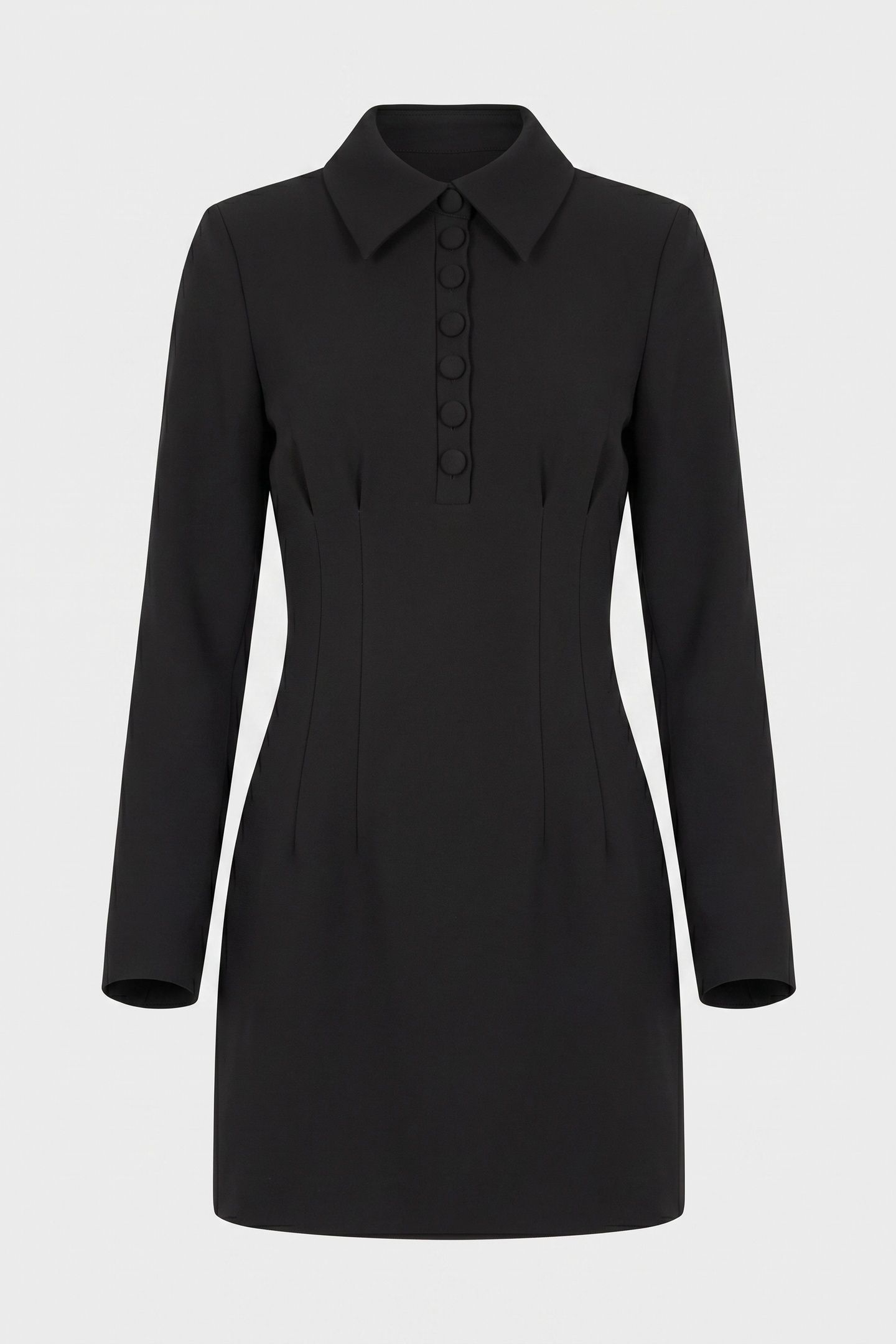 COLLARED LONG SLEEVE MINI DRESS BLACK 5