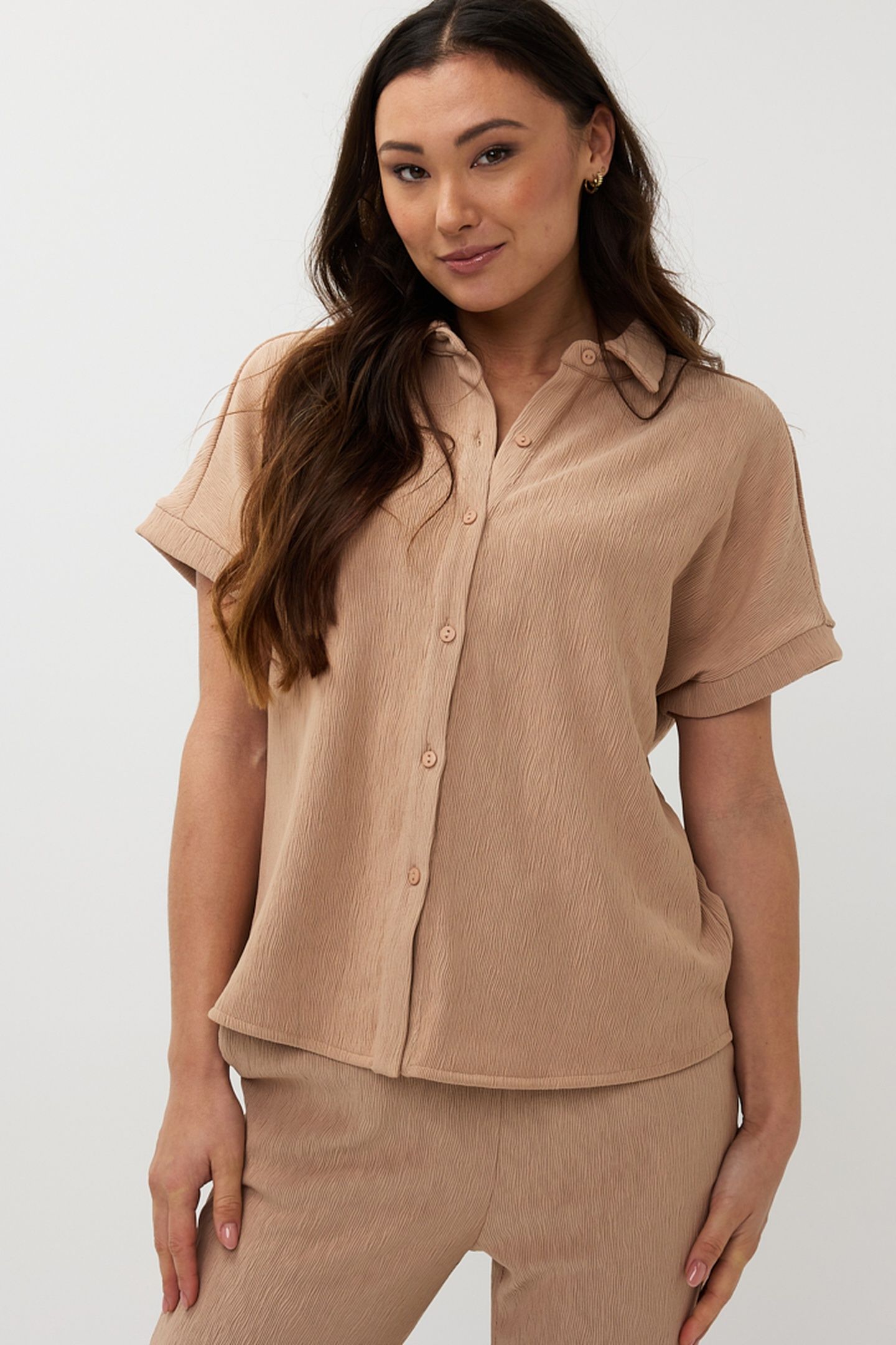 BLOUSE FANCY CRINKLE DARK SAND 3