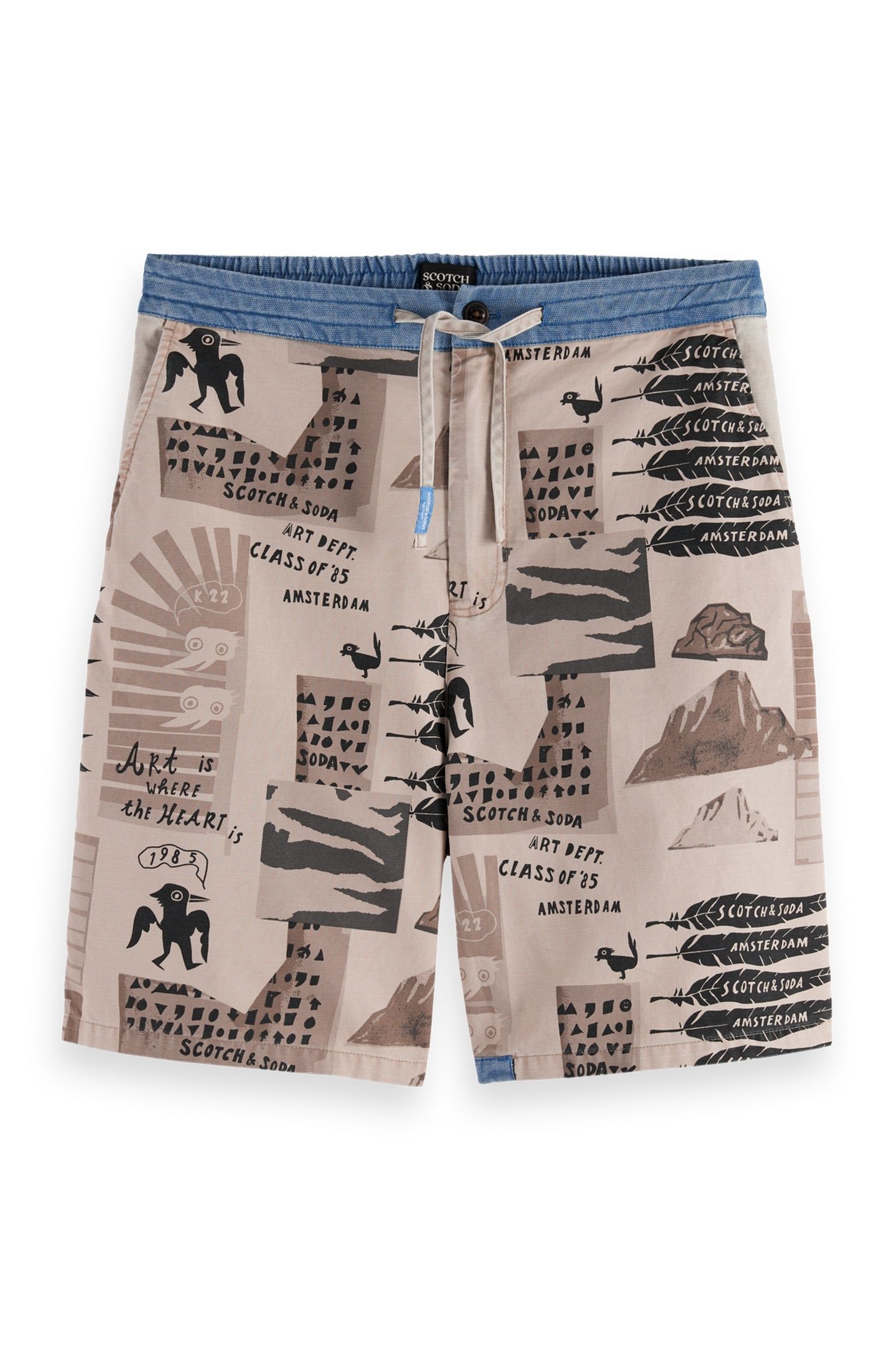 LOOSE-FIT PRINTED WASHED BERMUDA SHORTS ART DEPT COLLAGE WHI 1