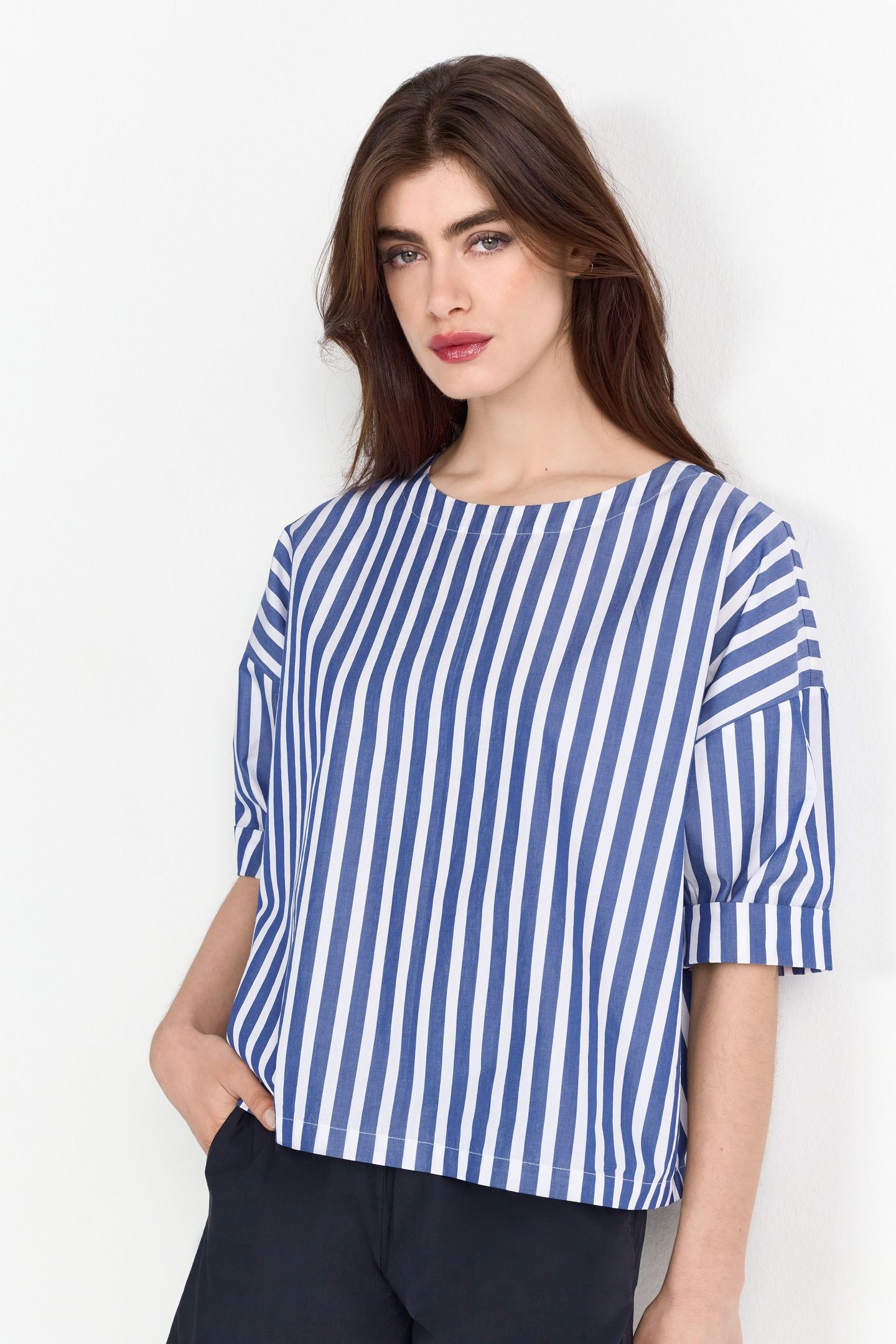 COTTON STRIPE BLOUSE MIDNIGHT BLUE 1