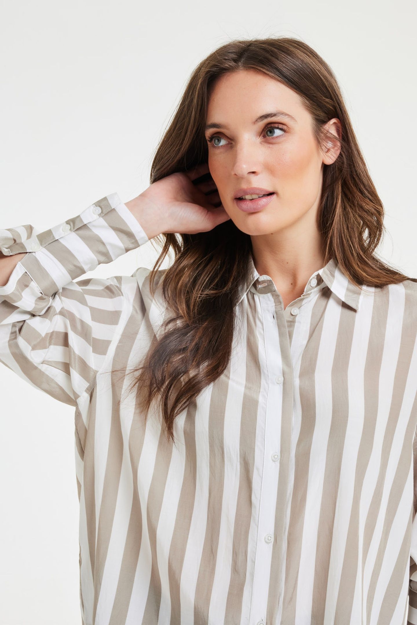 OVERSIZED SHIRT LISAN TAUPE OFFWHITE STRIPE 6