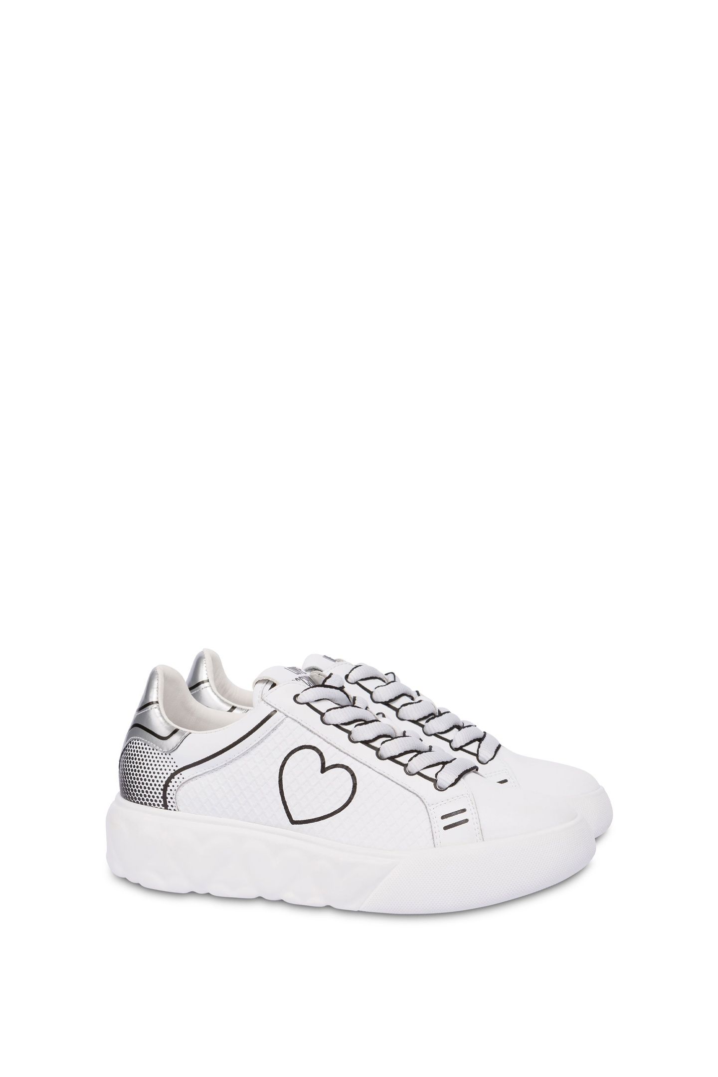 CALFSKIN SNEAKERS WITH HEART LOVE MESH PRINT WHITE 2