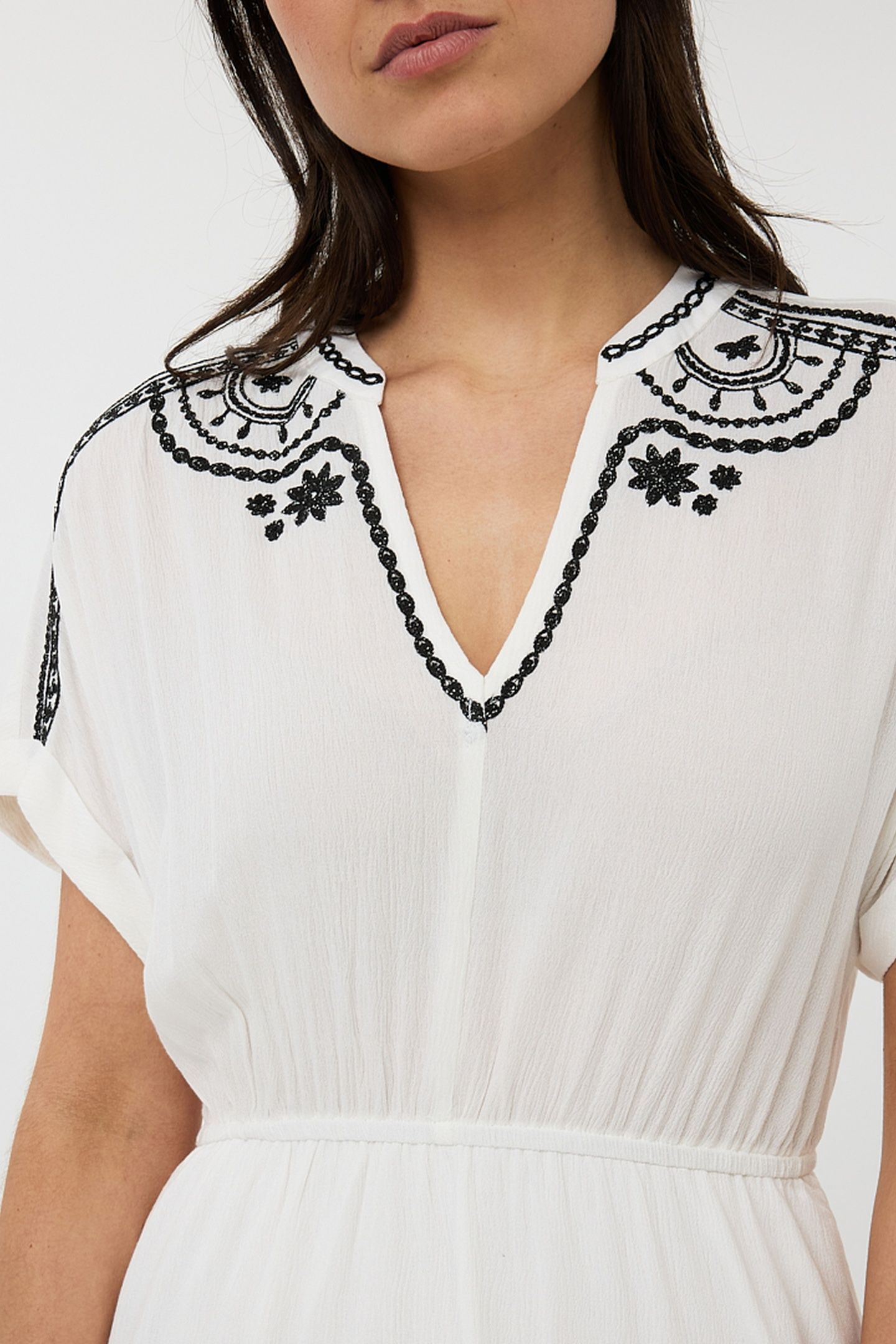 DRESS CRINKLE EMBROIDERY OFF WHITE / BLACK 6