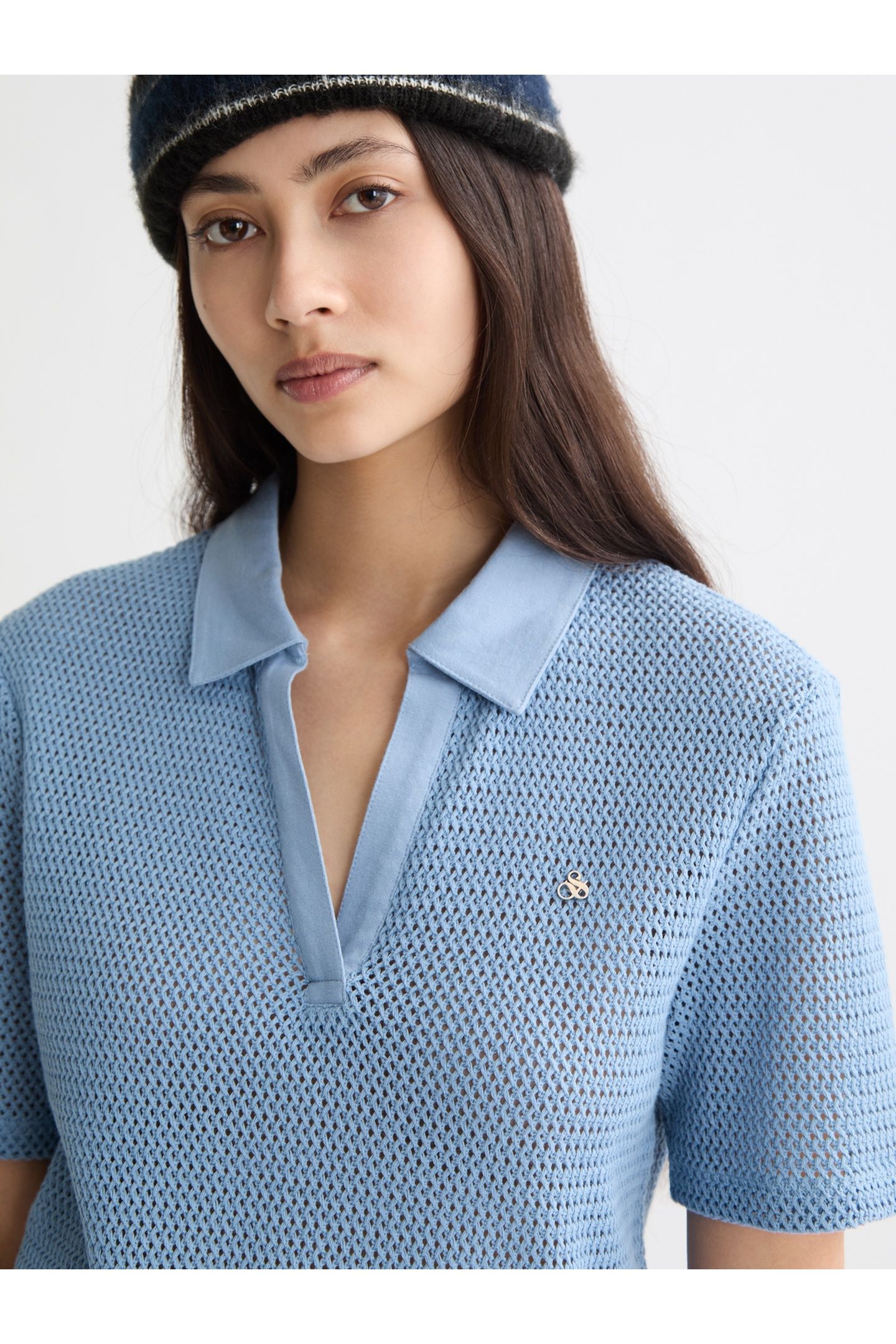 CROCHET POLO FADED DENIM 6