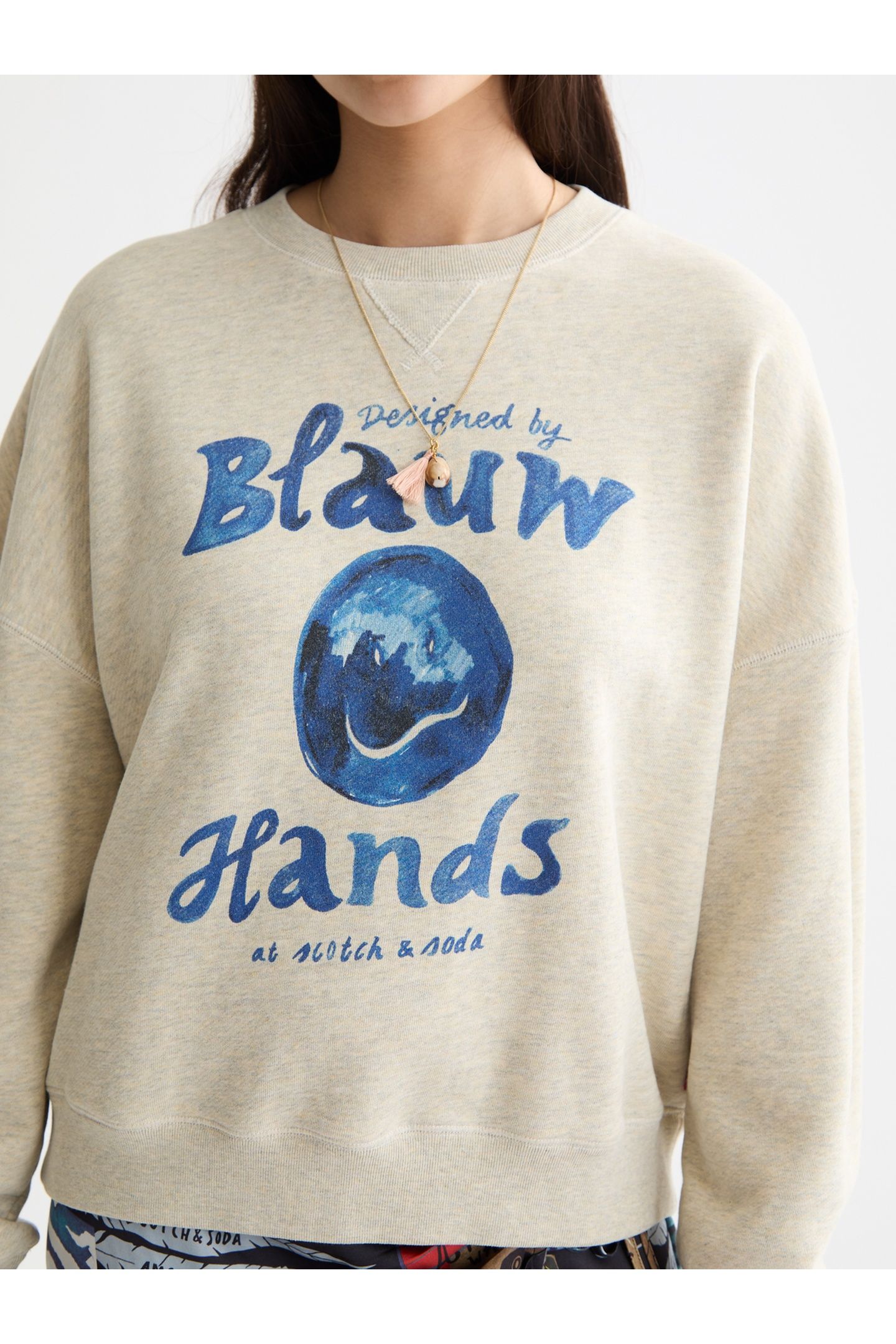 WASHED OVERSIZED FIT SWEATSHIRT WITH GRAPHIC ECRU MELANGE 6