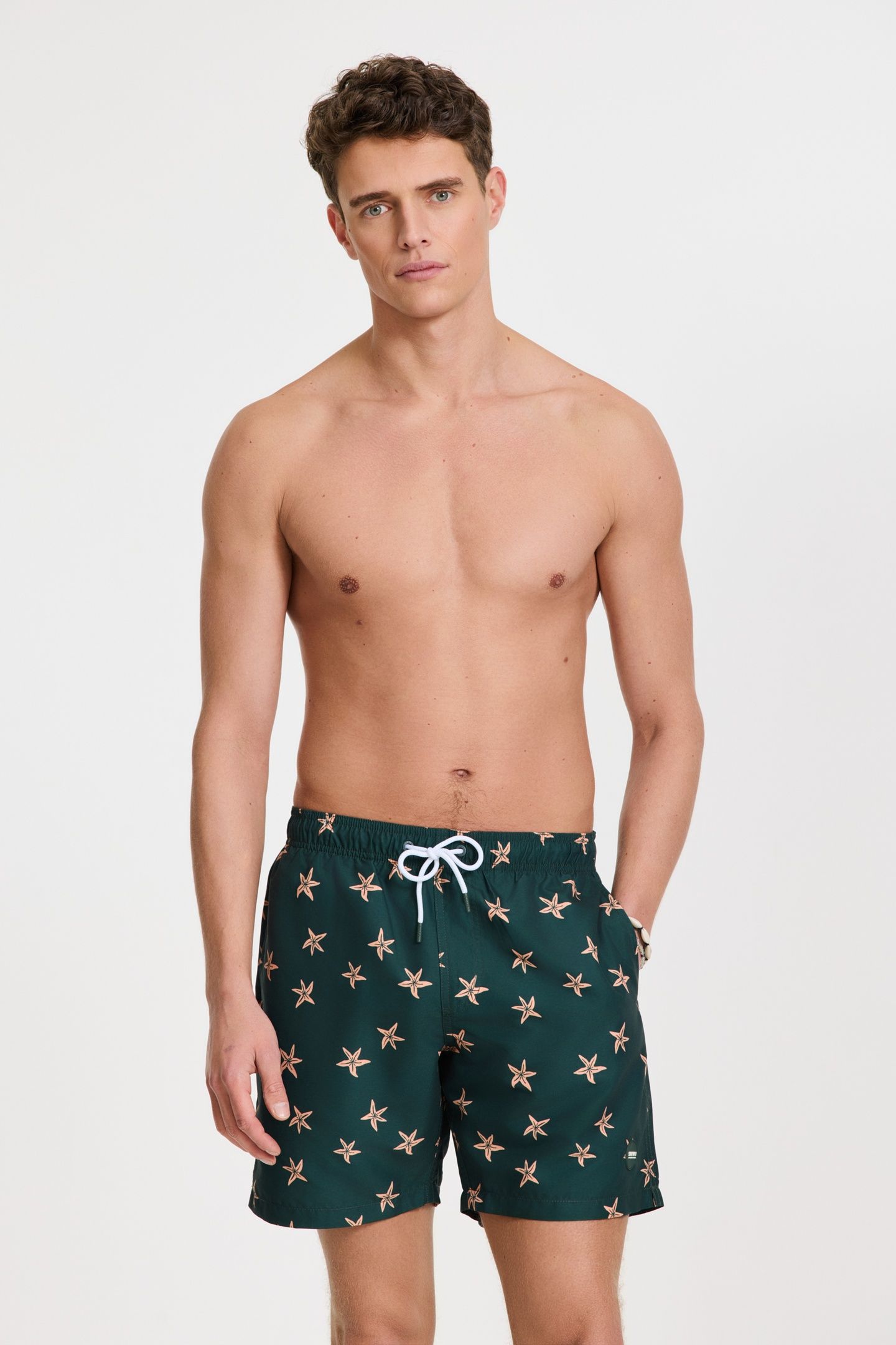 MIKE SWIM SHORTS 7 INCH STARFISHES GREEN LEAF MINI STARFISH 2