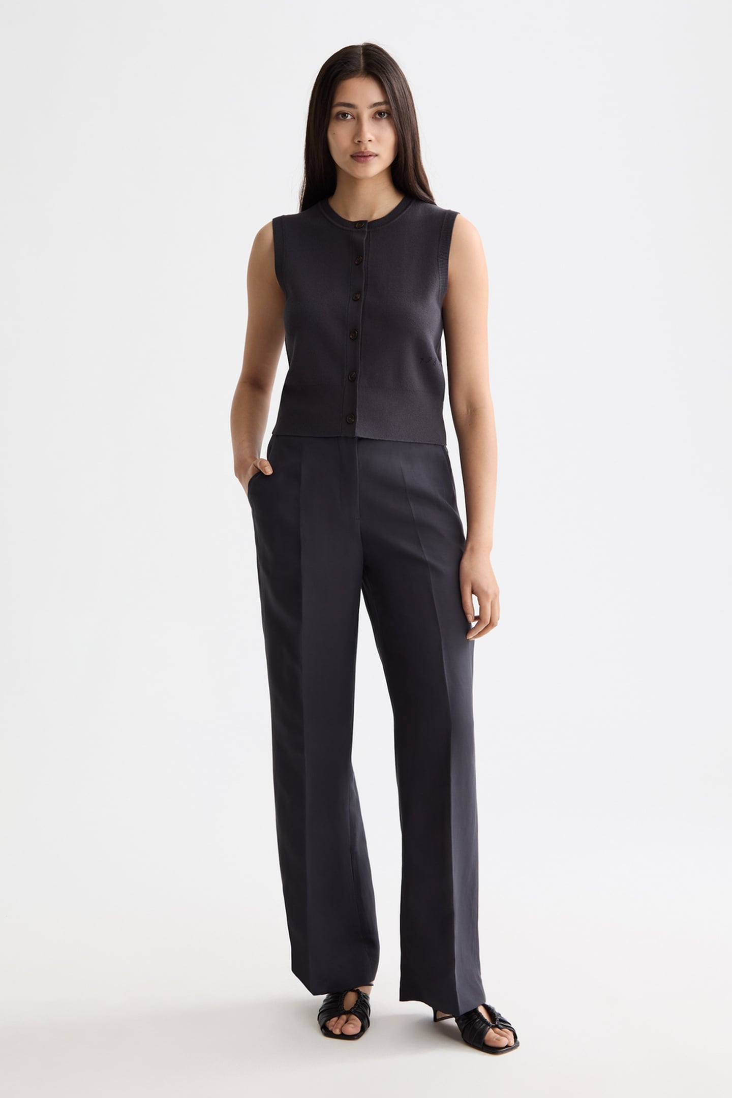 EDIE - HIGH RISE WIDE LEG DRAPEY PANT CHARCOAL ART 1