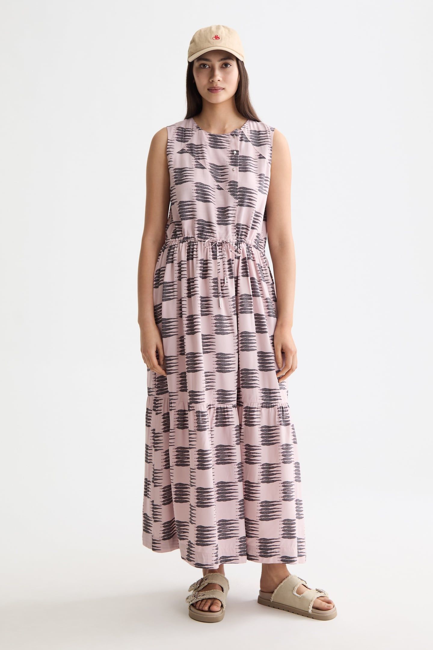 MIDI DRESS WITH GATHERED WAIST FEATHER BLOCK 1