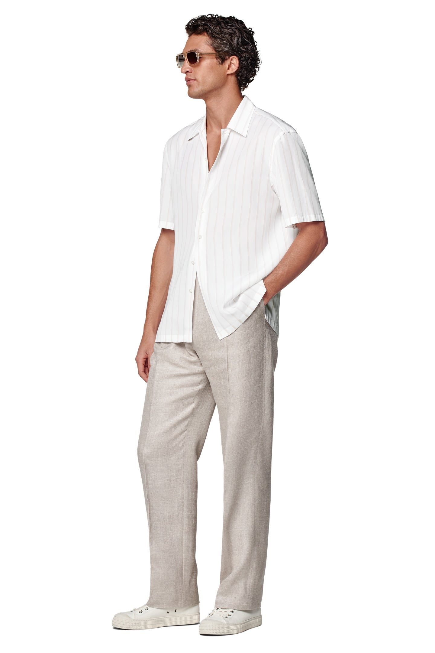 SHIRT-SHORTSLEEVE-LYOCELLSTRIPETAUPE CASUAL SHIRTS WHITE 5