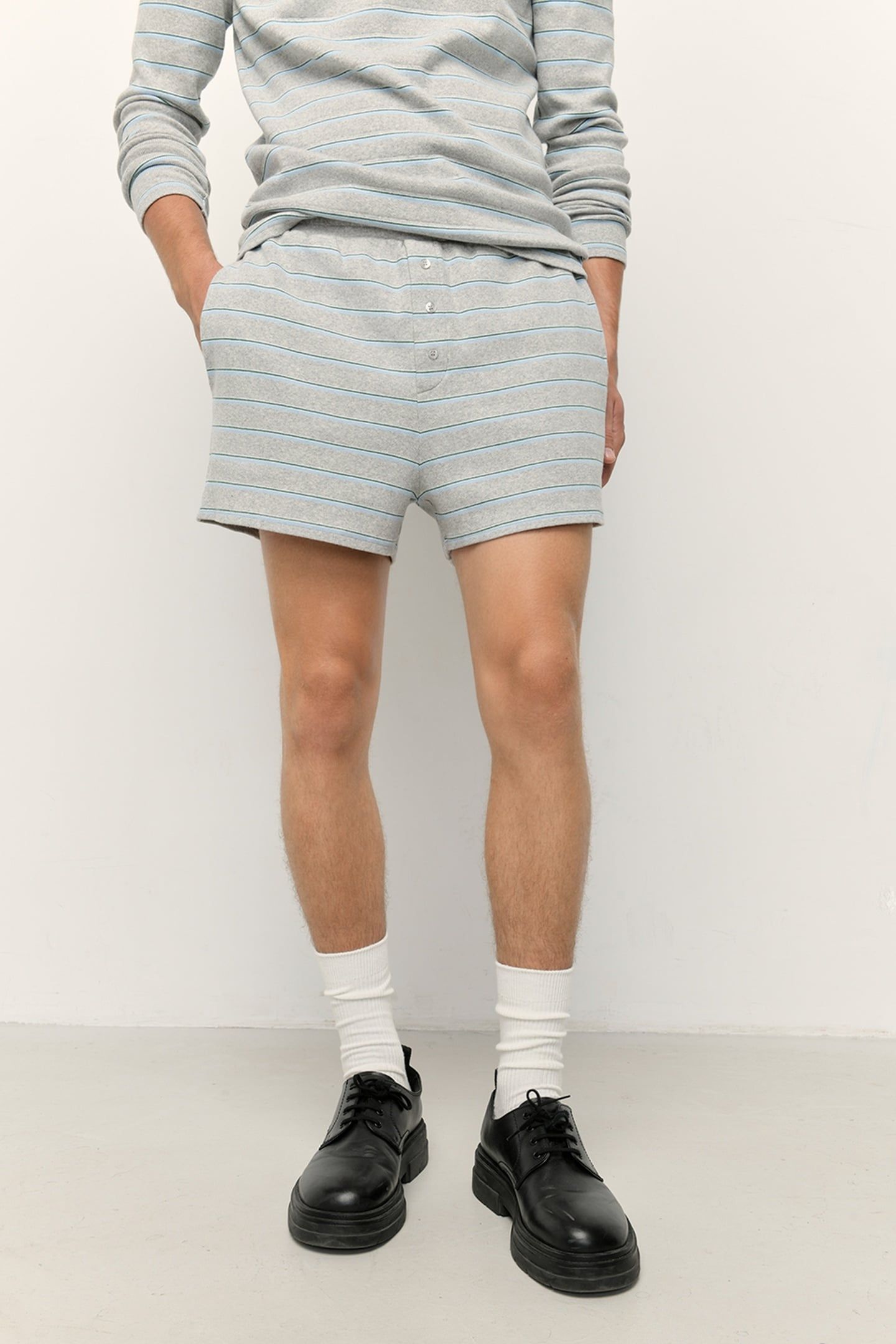 URYSTREET SHORTS GRIS CHINE RAYE VERT ET BLEU 10