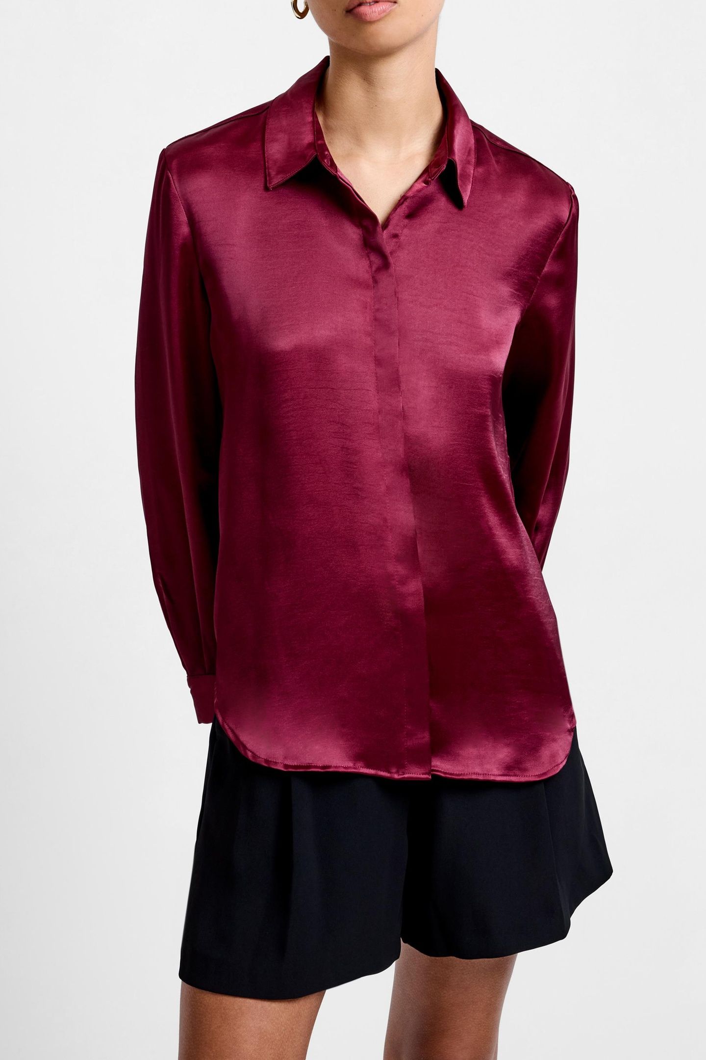 IRINA SATIN LS SHIRT BORDEAUX RED 1
