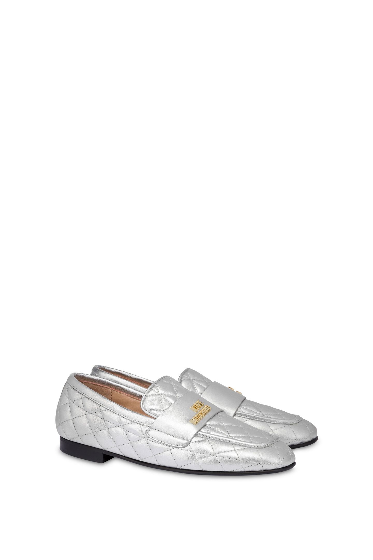 LAMINATED NAPPA LEATHER LOAFERS SILVER 2