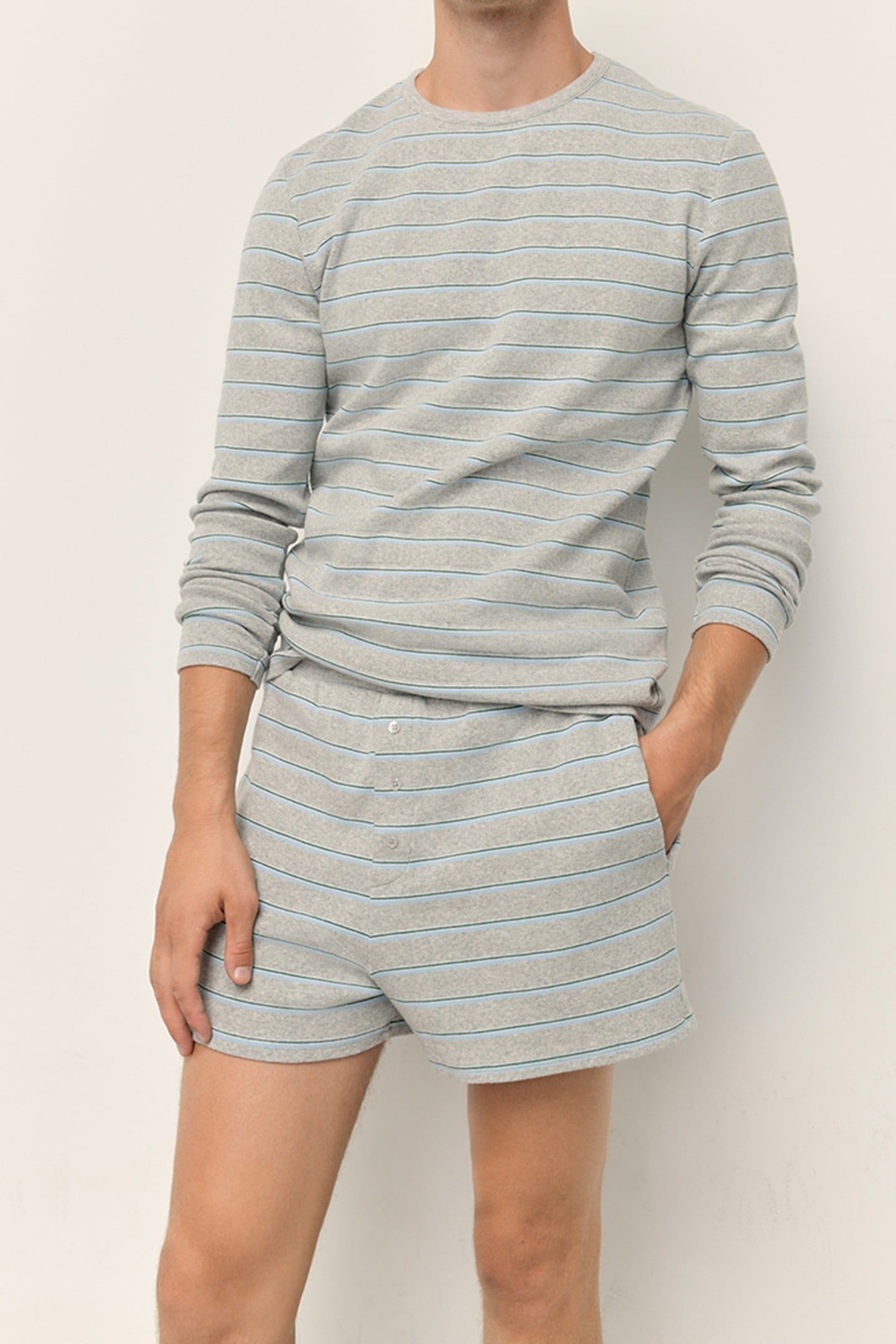 URYSTREET SHORTS GRIS CHINE RAYE VERT ET BLEU 1