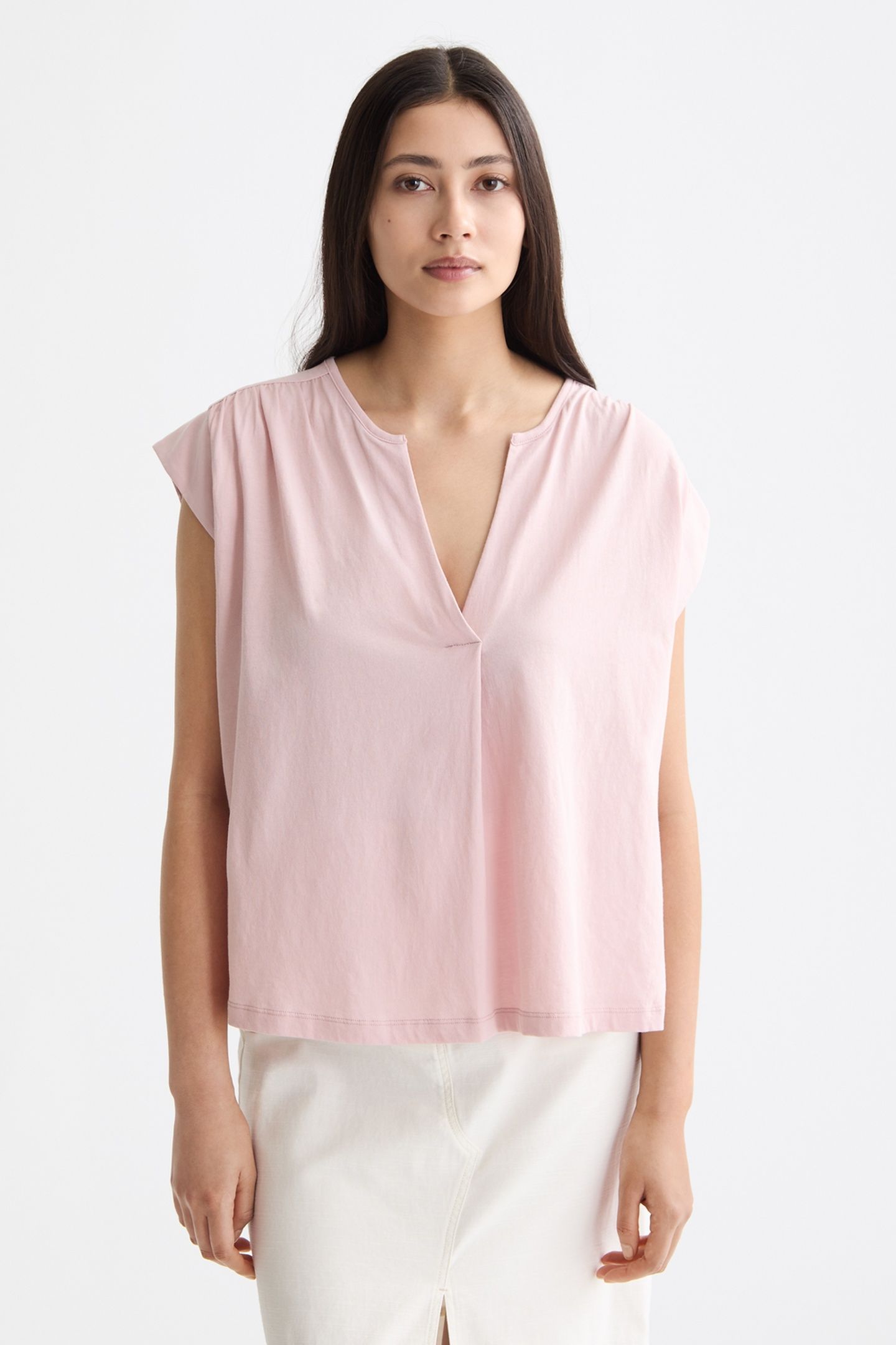 DRAPEY V-NECK T-SHIRT BURNISHED LILAC 1