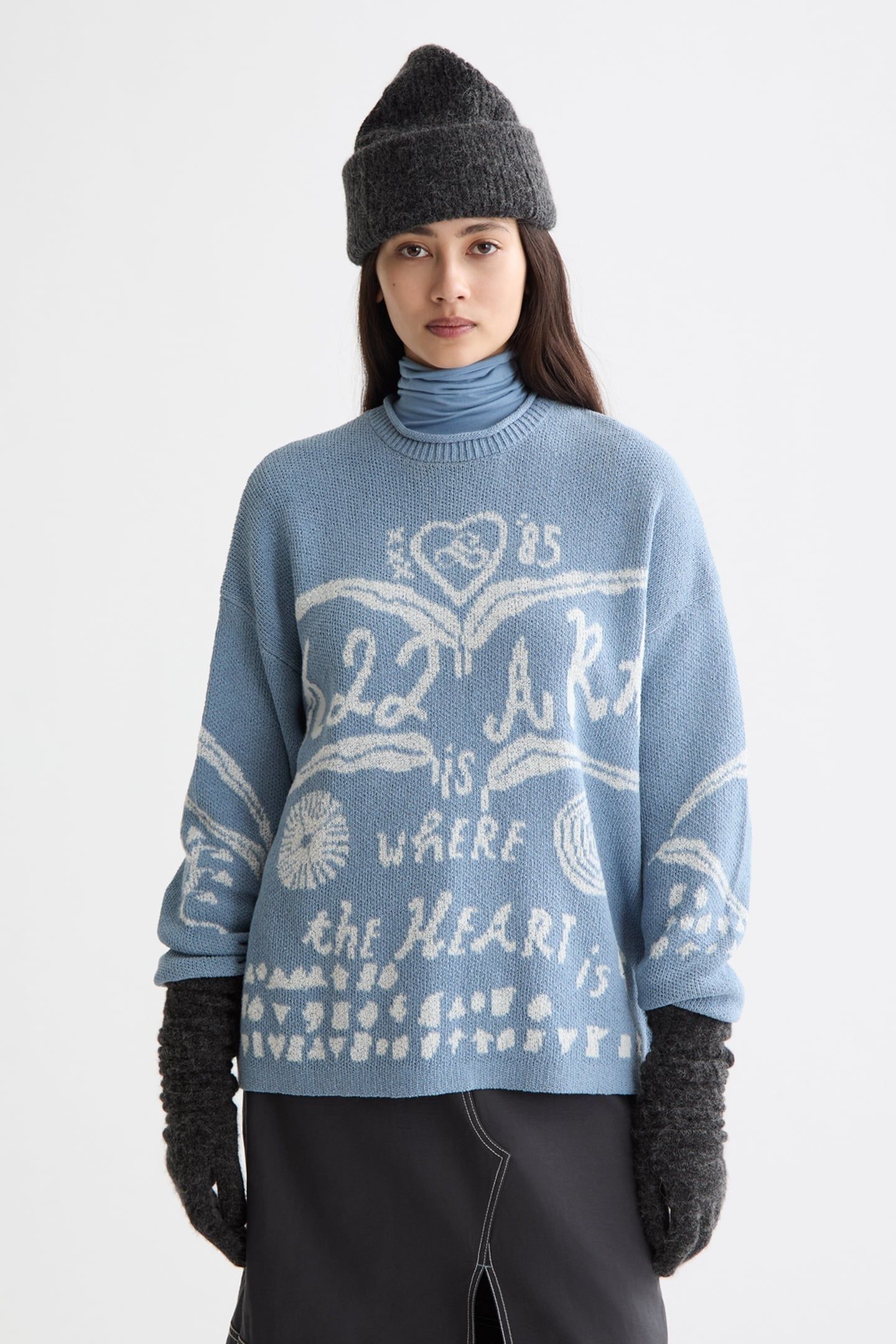 JACQUARD PULLOVER FADED DENIM 2