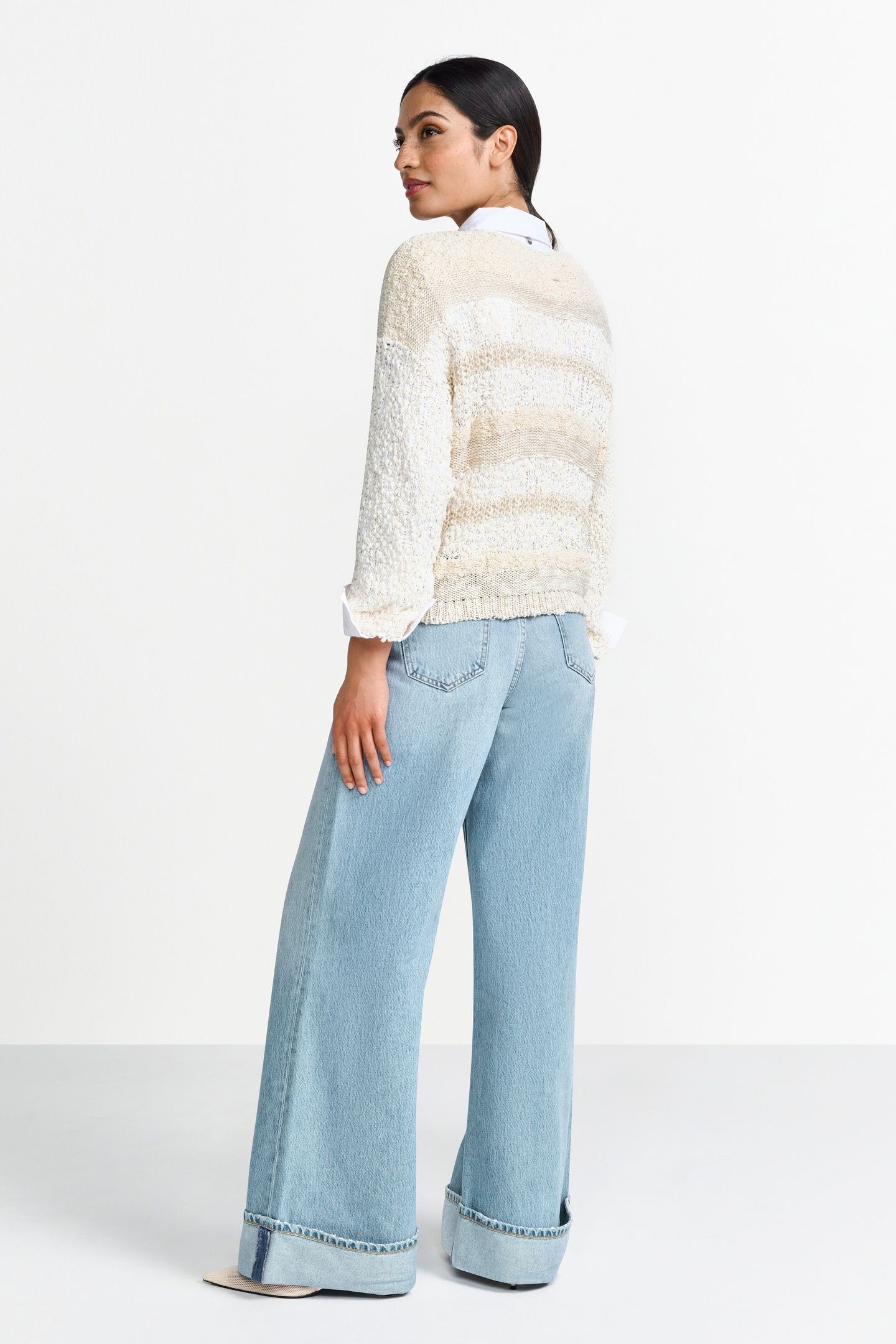 BOAT NECK PULLOVER YARN MIX STRIPE PEARL WHITE 2