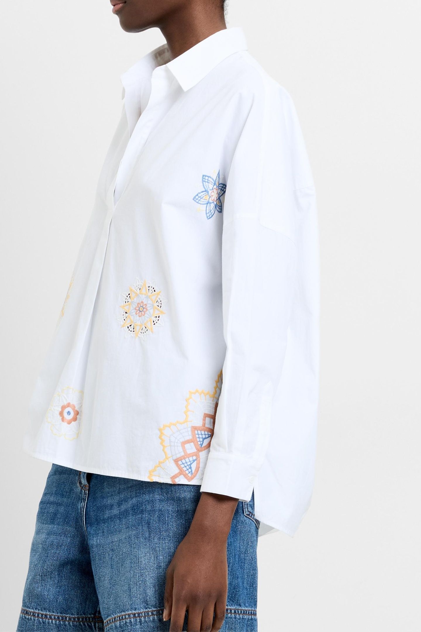 RHODES EMB POPLIN SHIRT WHITE MULTI 2